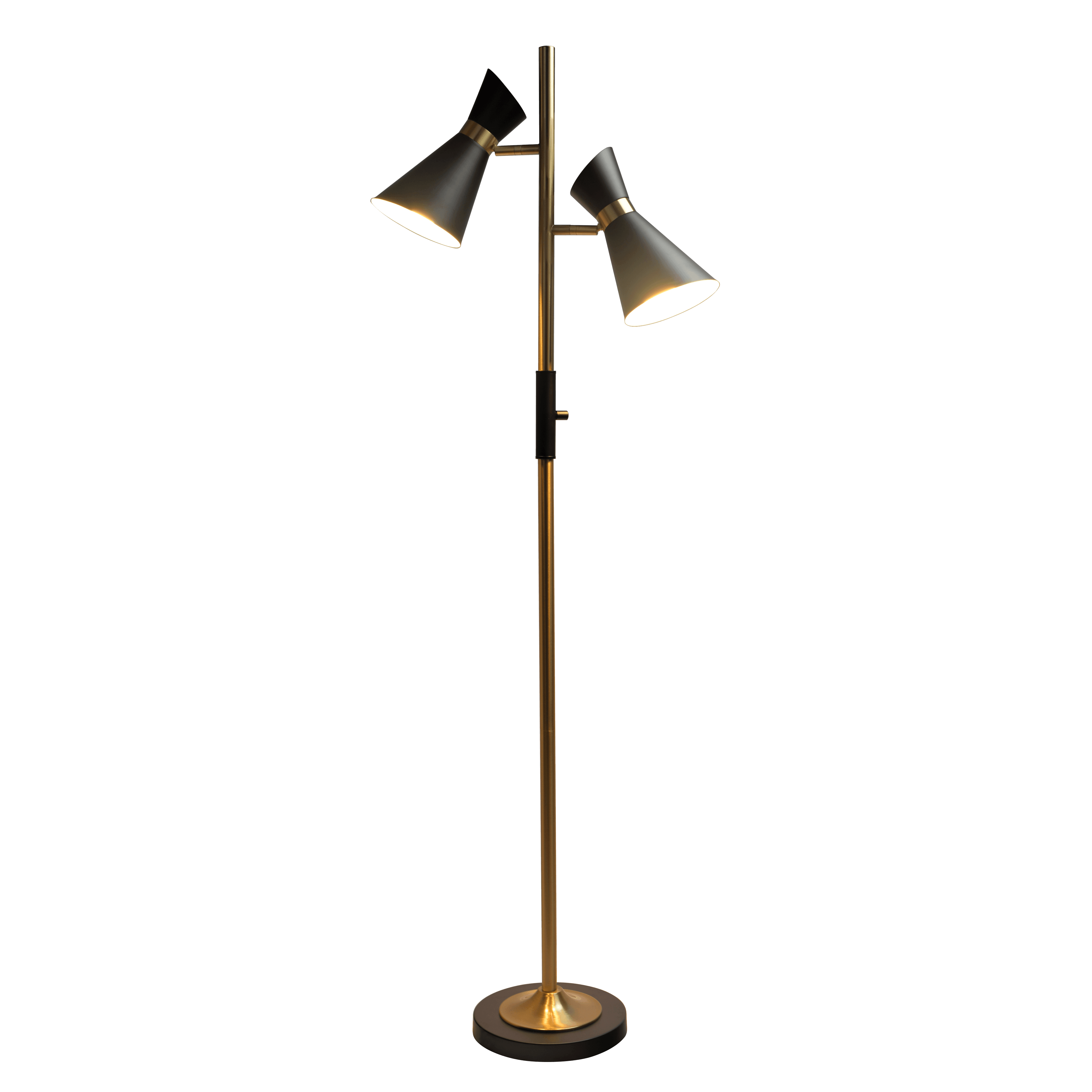 Yvonne Brassed Gold Floor Lamp with 4-Way Switch Double Spots with Metal Base