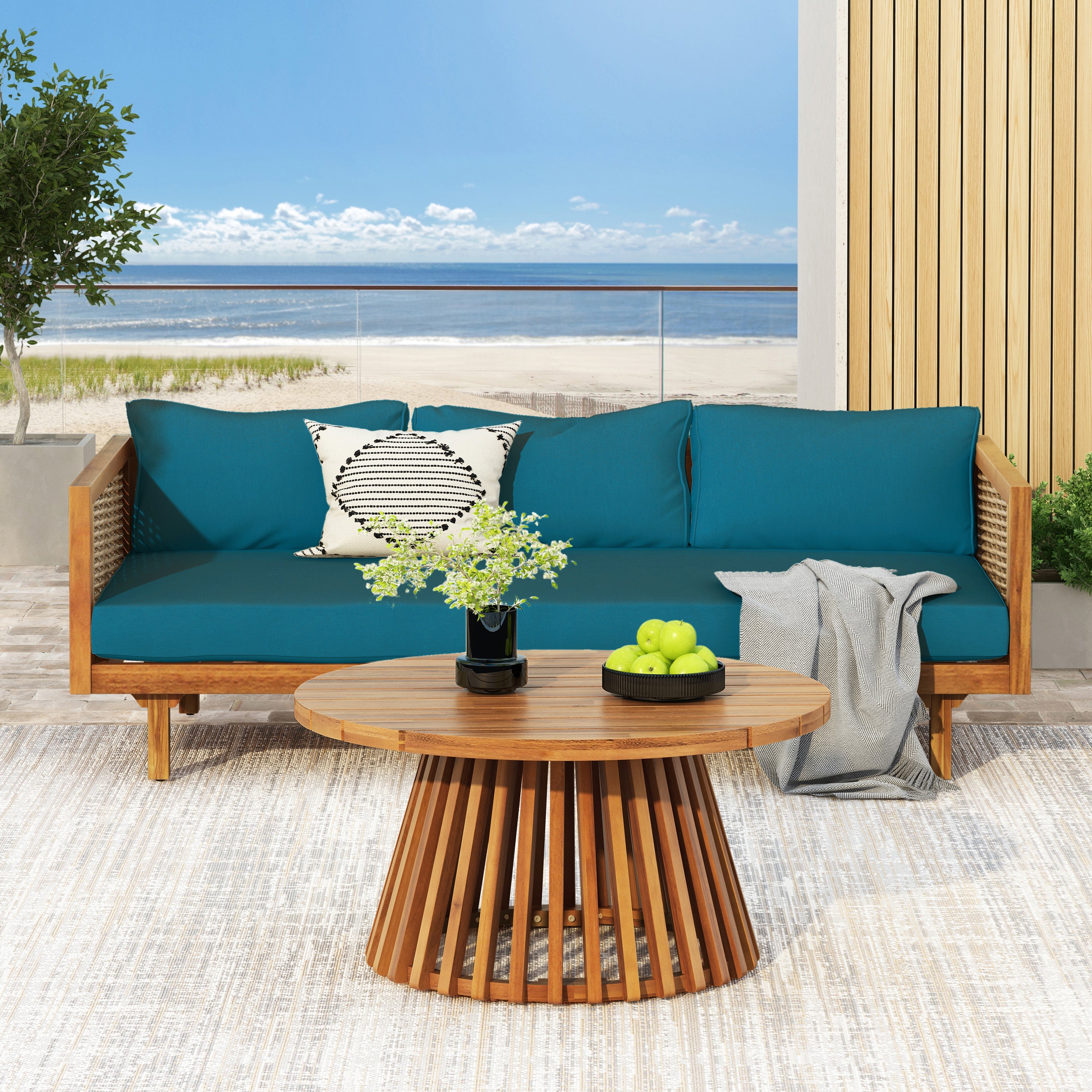 Outdoor Sectional Set Rattan Frame Deck