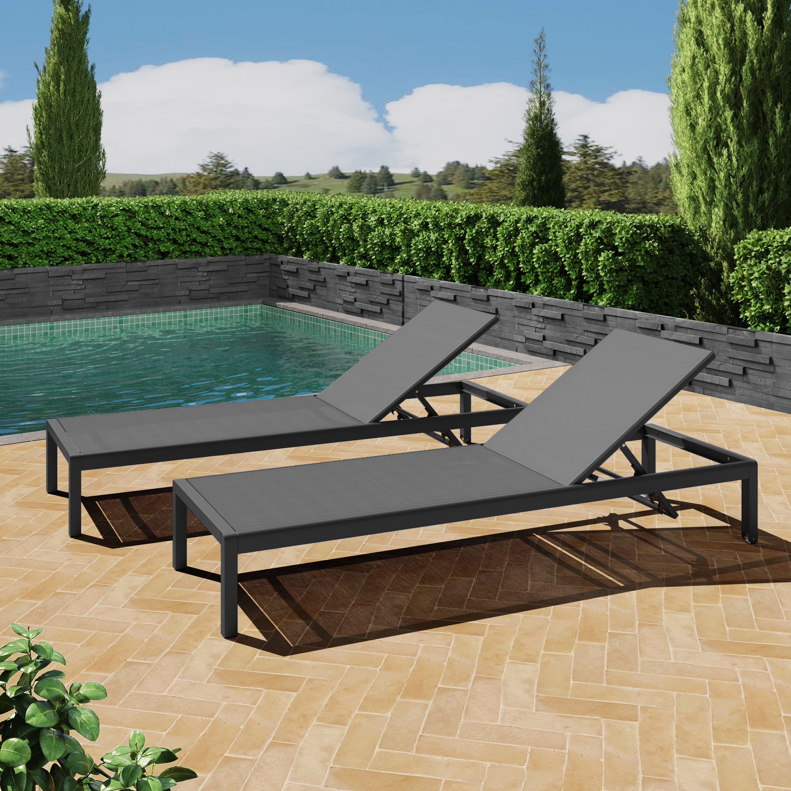 Chaise Outdoor Chaise Lounge Set Adjustable Back - Black