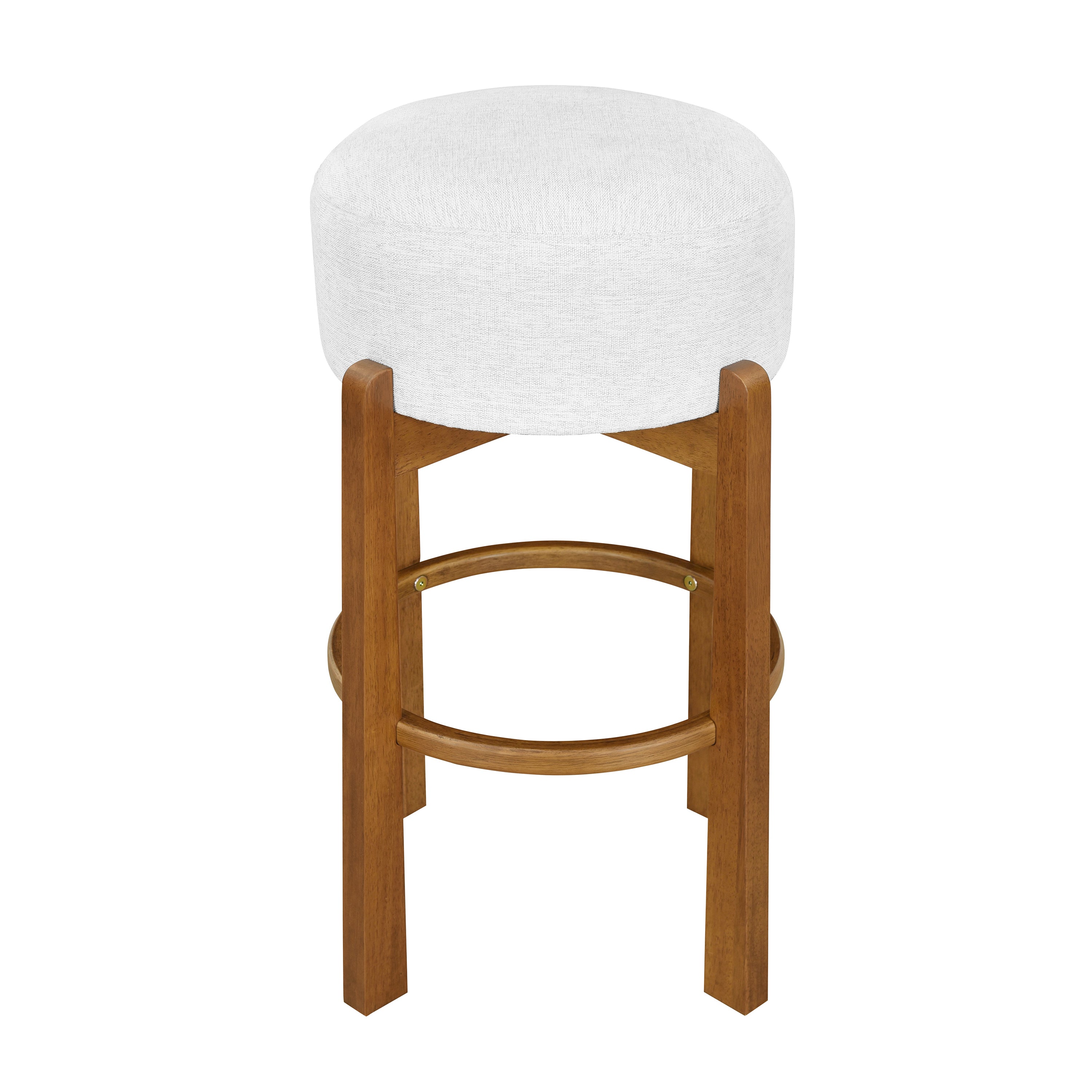 Vera Indoor Wooden Upholstered Barstool, Walnut Finish and Ivory Upholstery, Set of 2