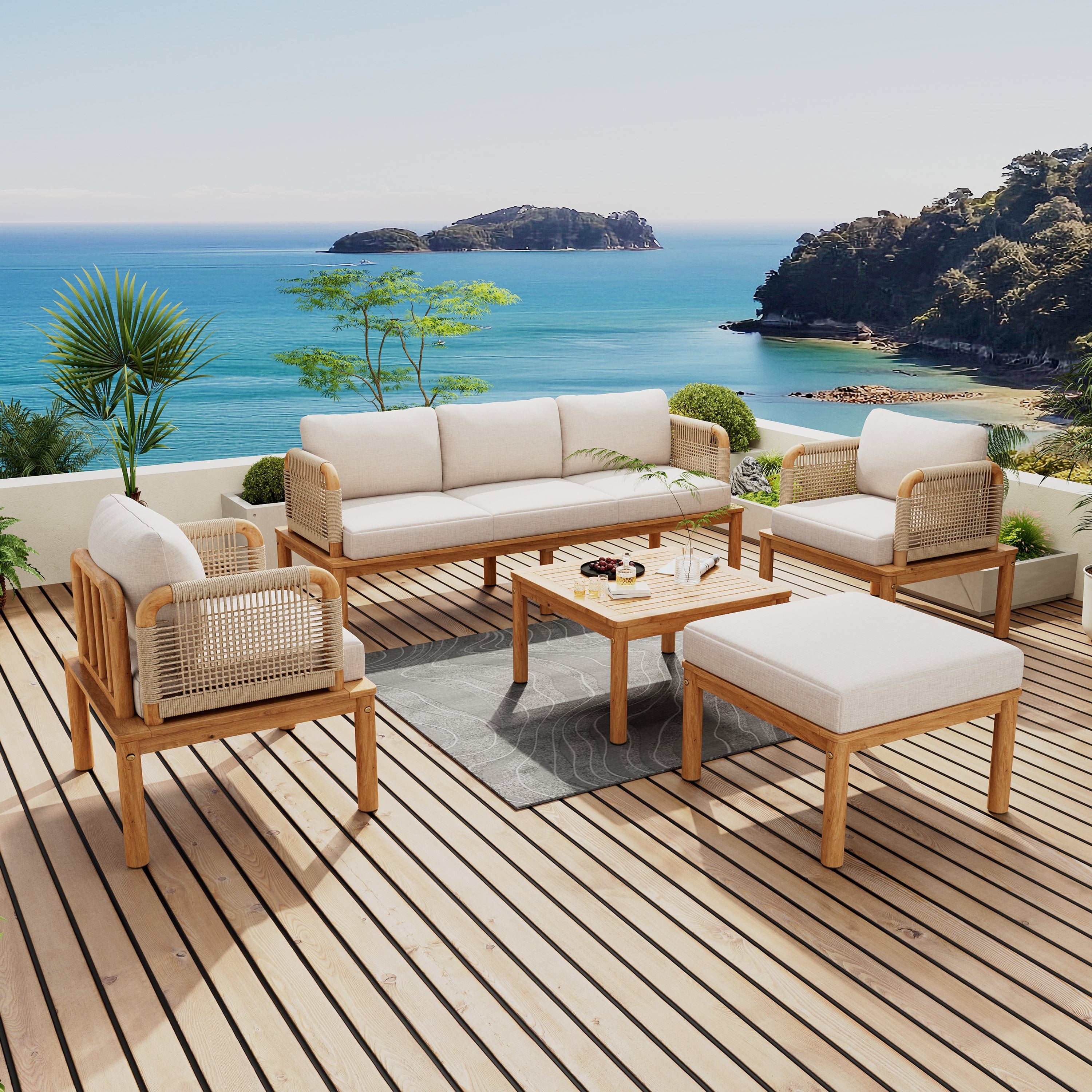 Outdoor Sofa Set Rope Detail 5-Piece