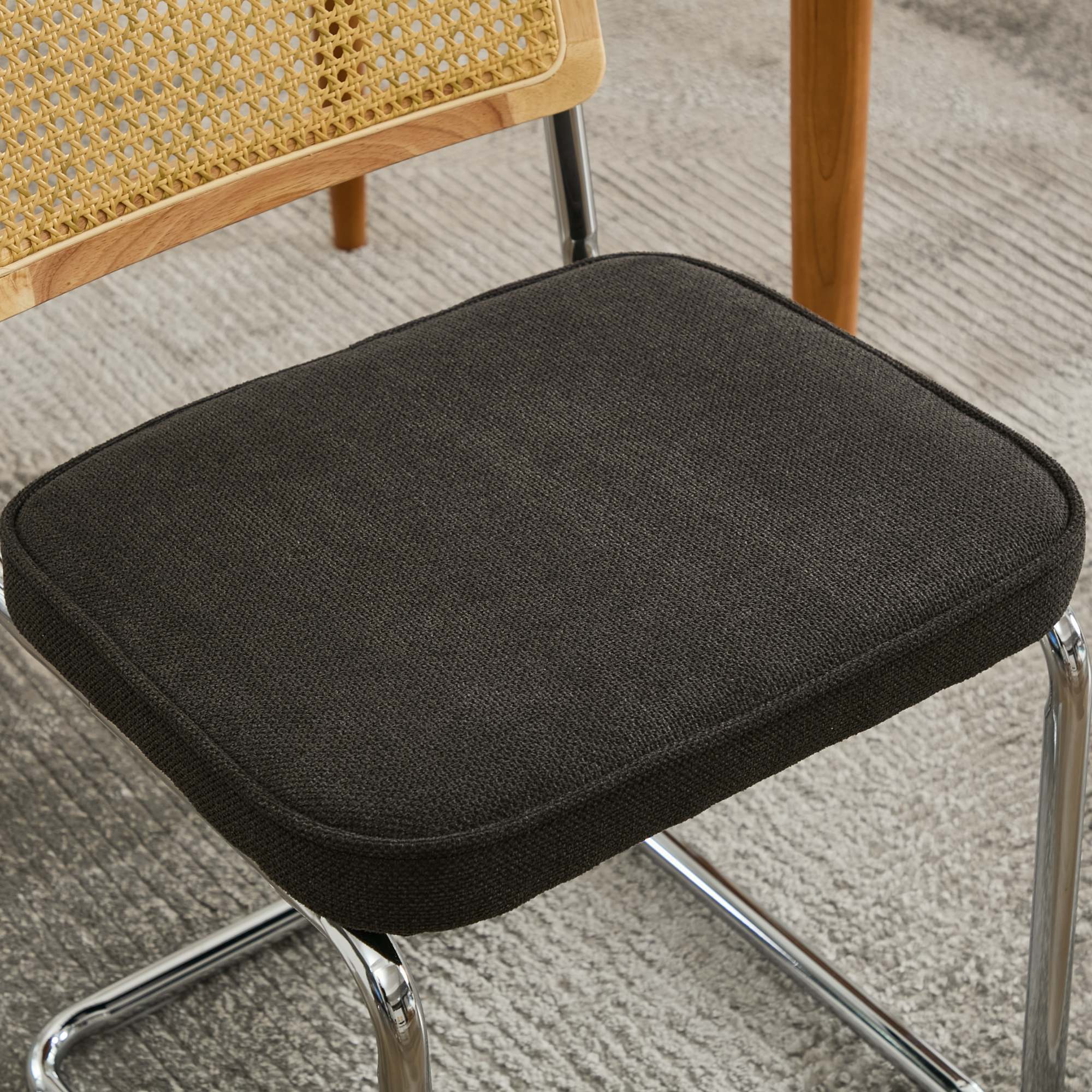 Carrollton Mid Century Modern Breuer Designed Dining Chairs with Natural Cane Back & Stainless Chrome Base - Set of 2