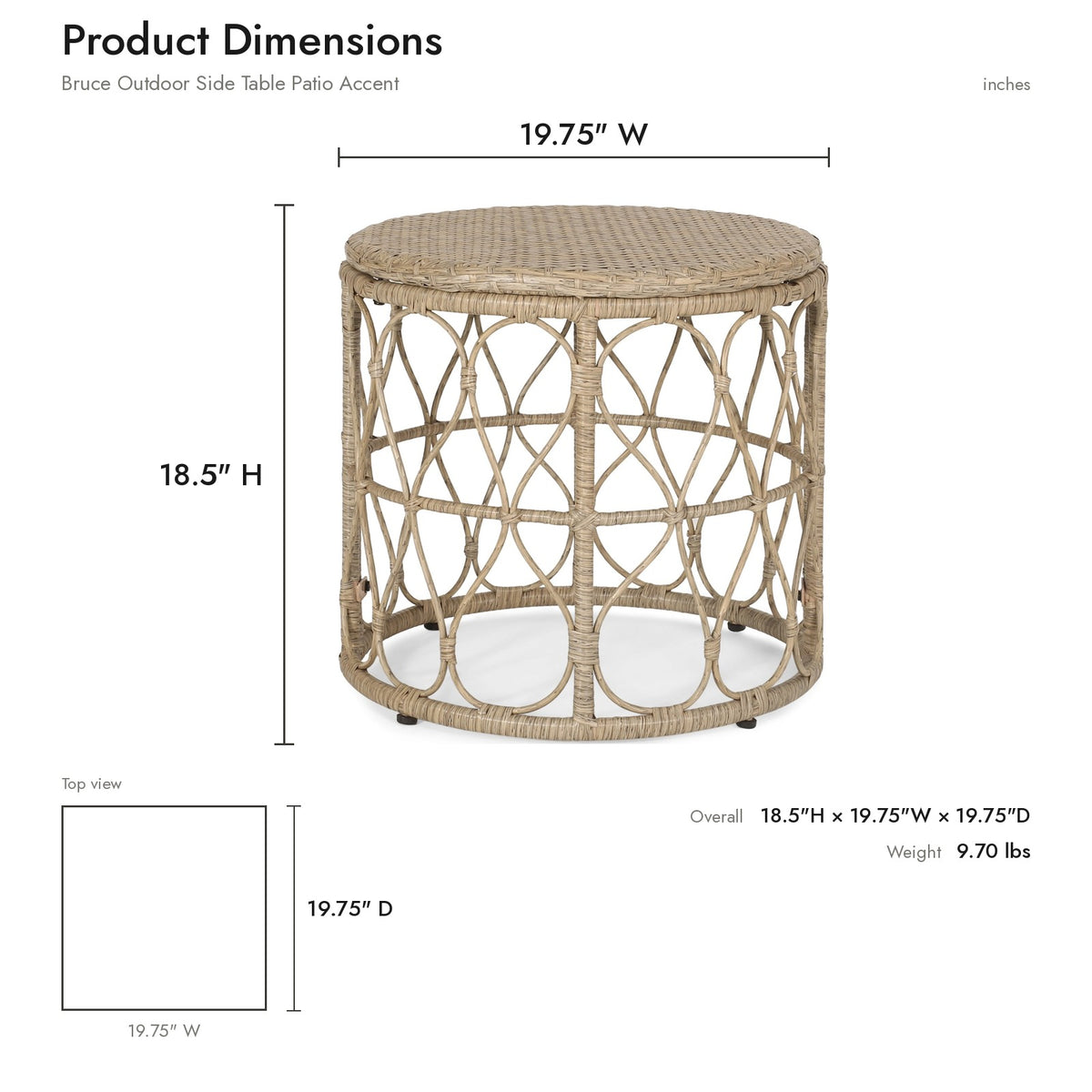 Product dimensions diagram