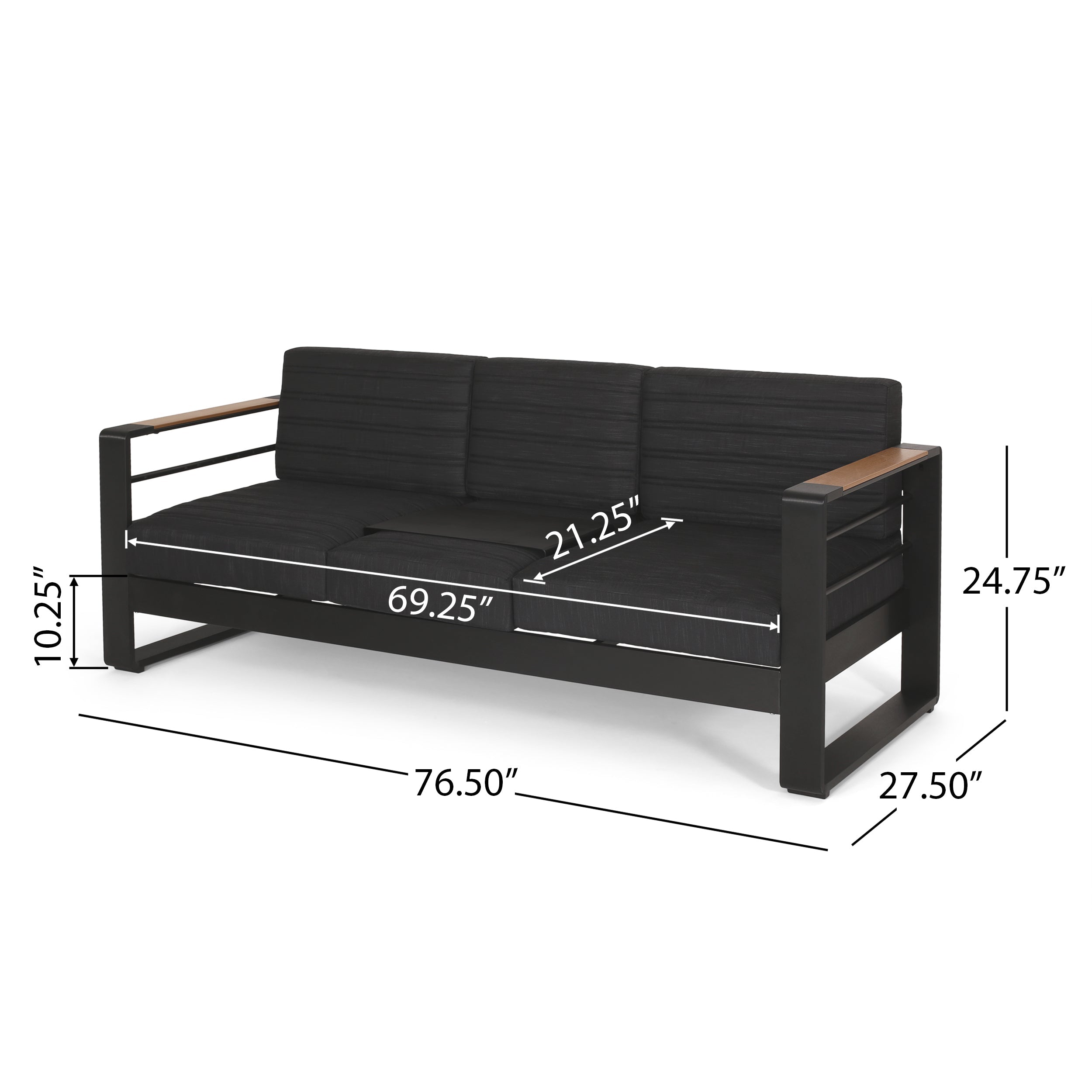 Giovanna Outdoor 3-Seater Sofa Cushioned Seating - Black