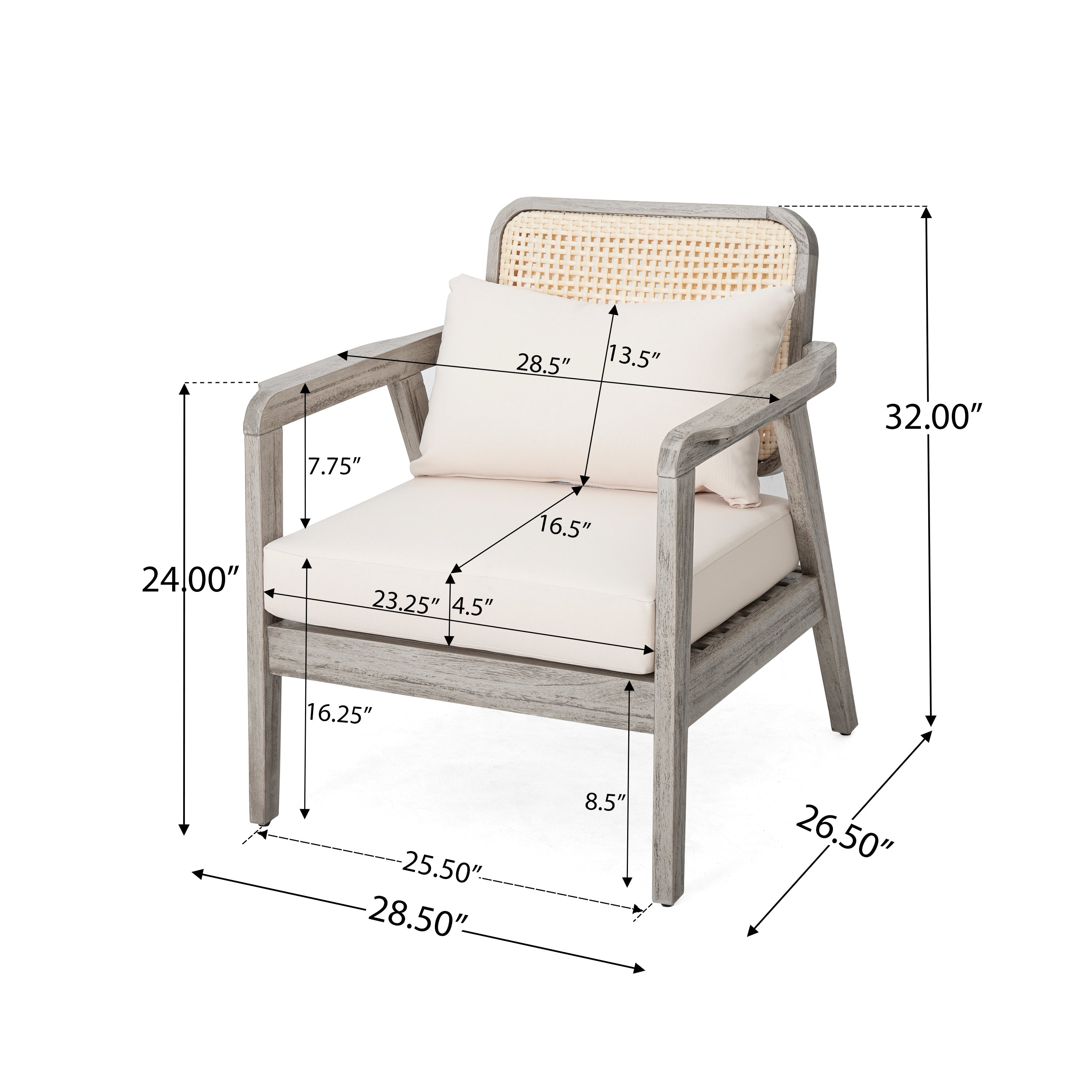 Outdoor Club Chair Cushioned Seating - Light Gray