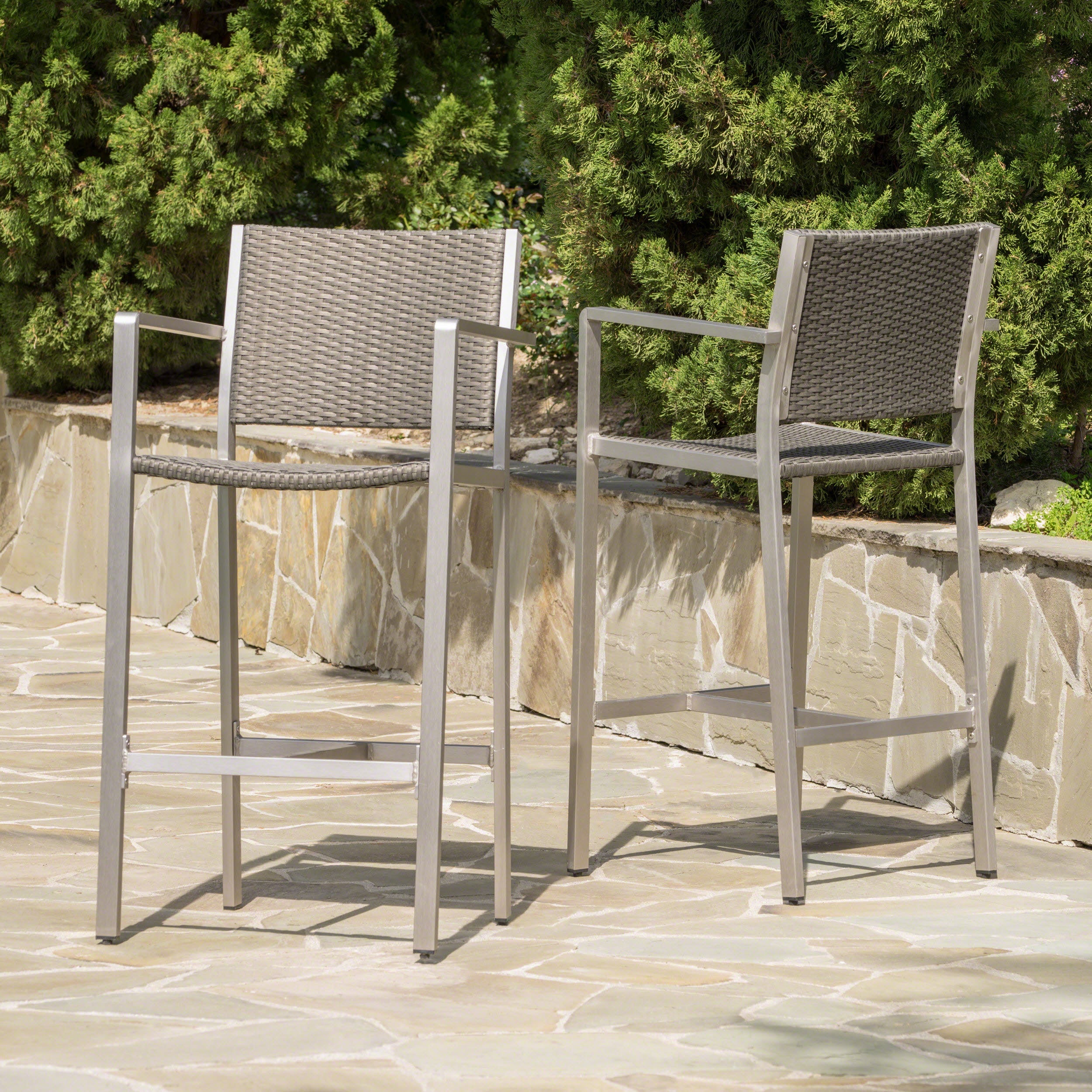 Rust-Proof Outdoor Bar Stool Rattan Frame - Silver