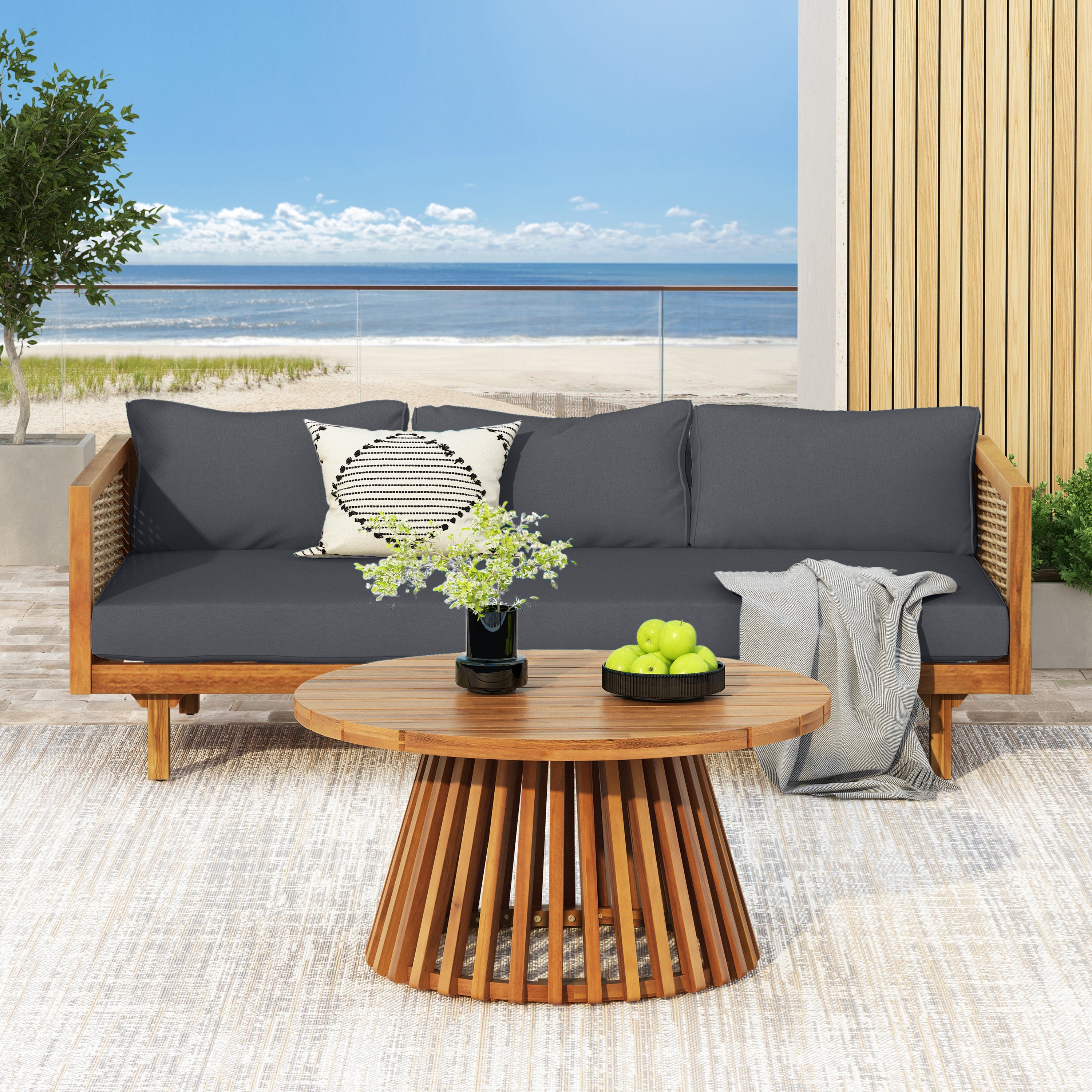 Outdoor Sectional Set Rattan Frame Garden