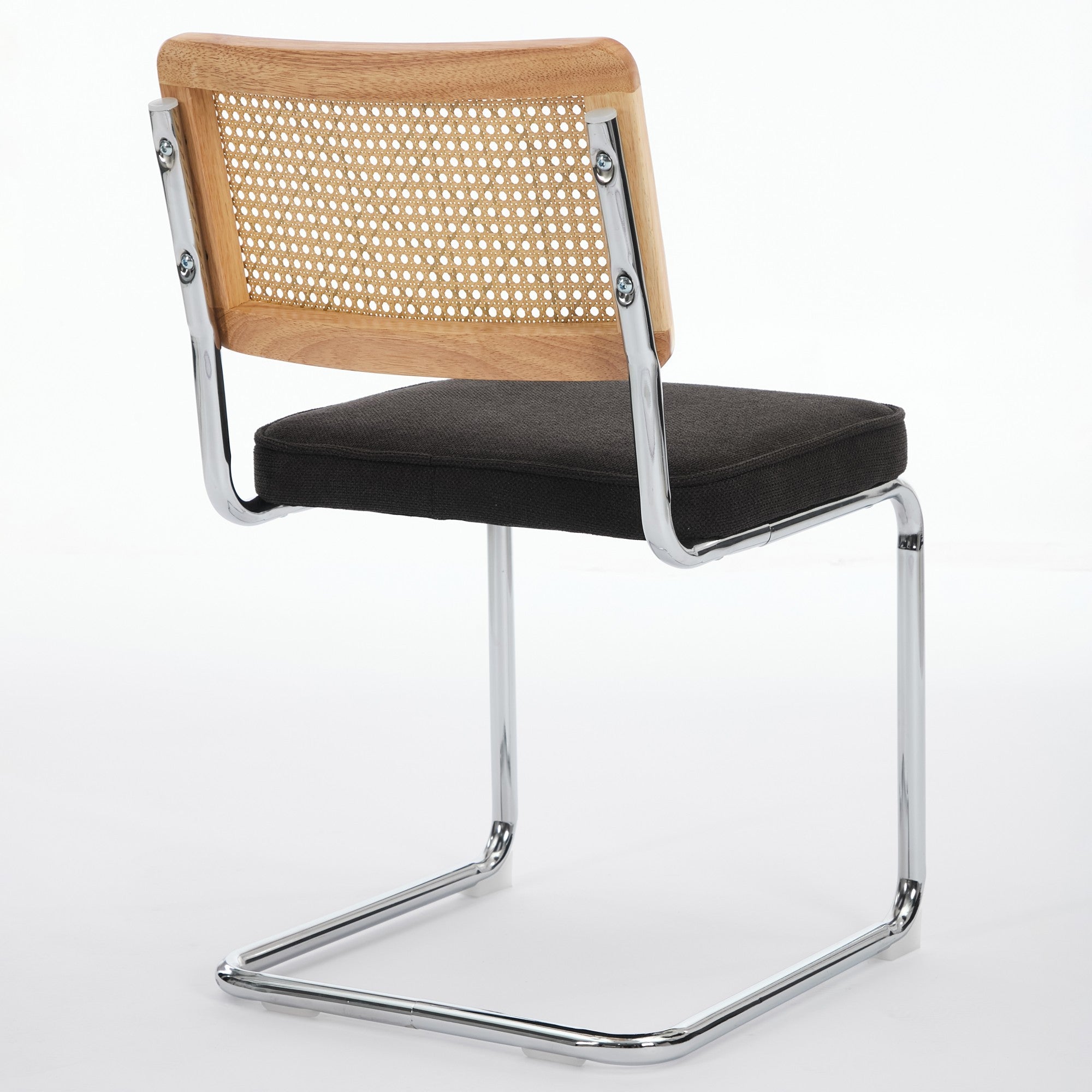 Carrollton Mid Century Modern Breuer Designed Dining Chairs with Natural Cane Back & Stainless Chrome Base - Set of 2