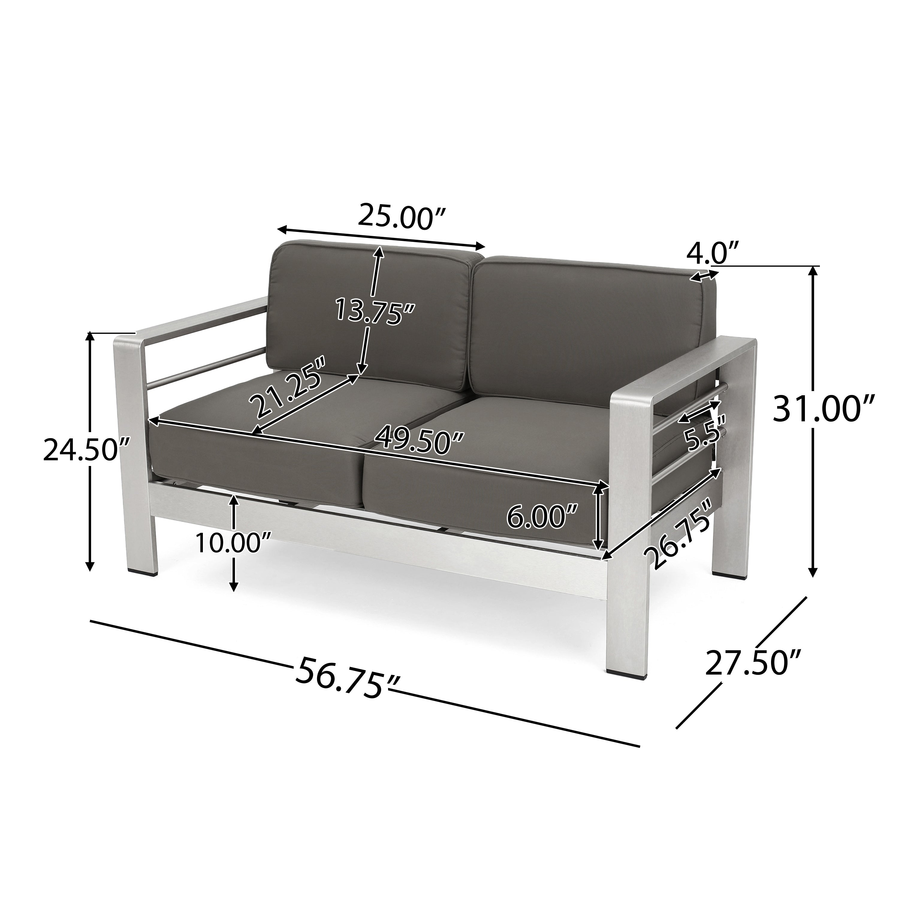 Loveseat Outdoor Loveseat Cushioned Seating - Gray
