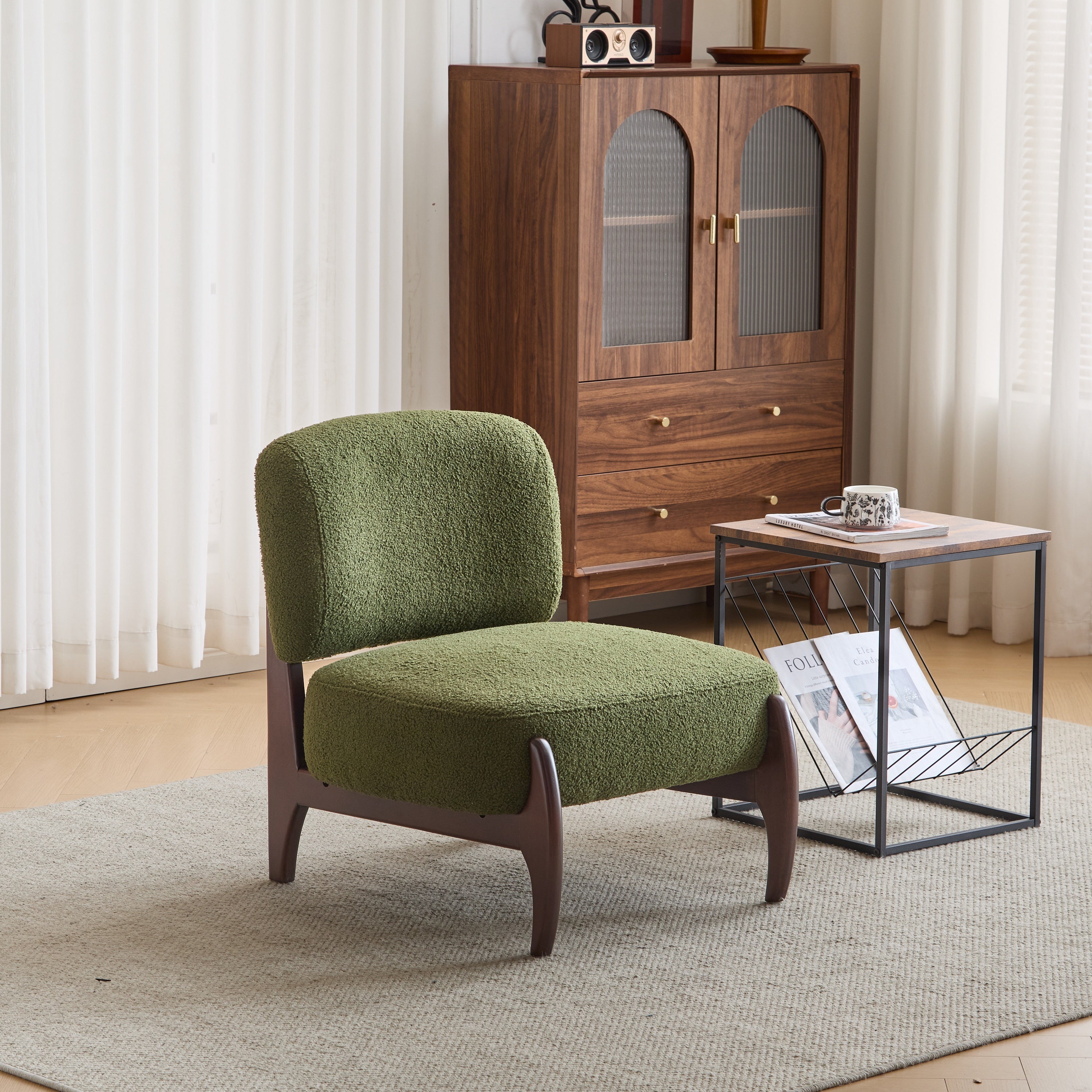 Easton Green Modern Boucle Lounge Chair with Solid Wood Frame