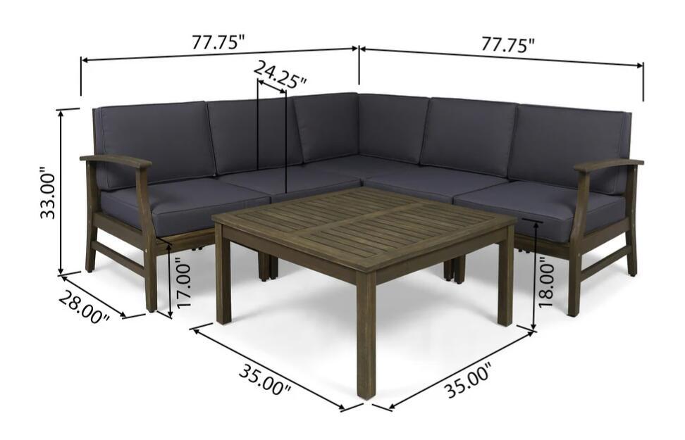 Perla Outdoor Sofa Set Patio Seating - Dark Gray