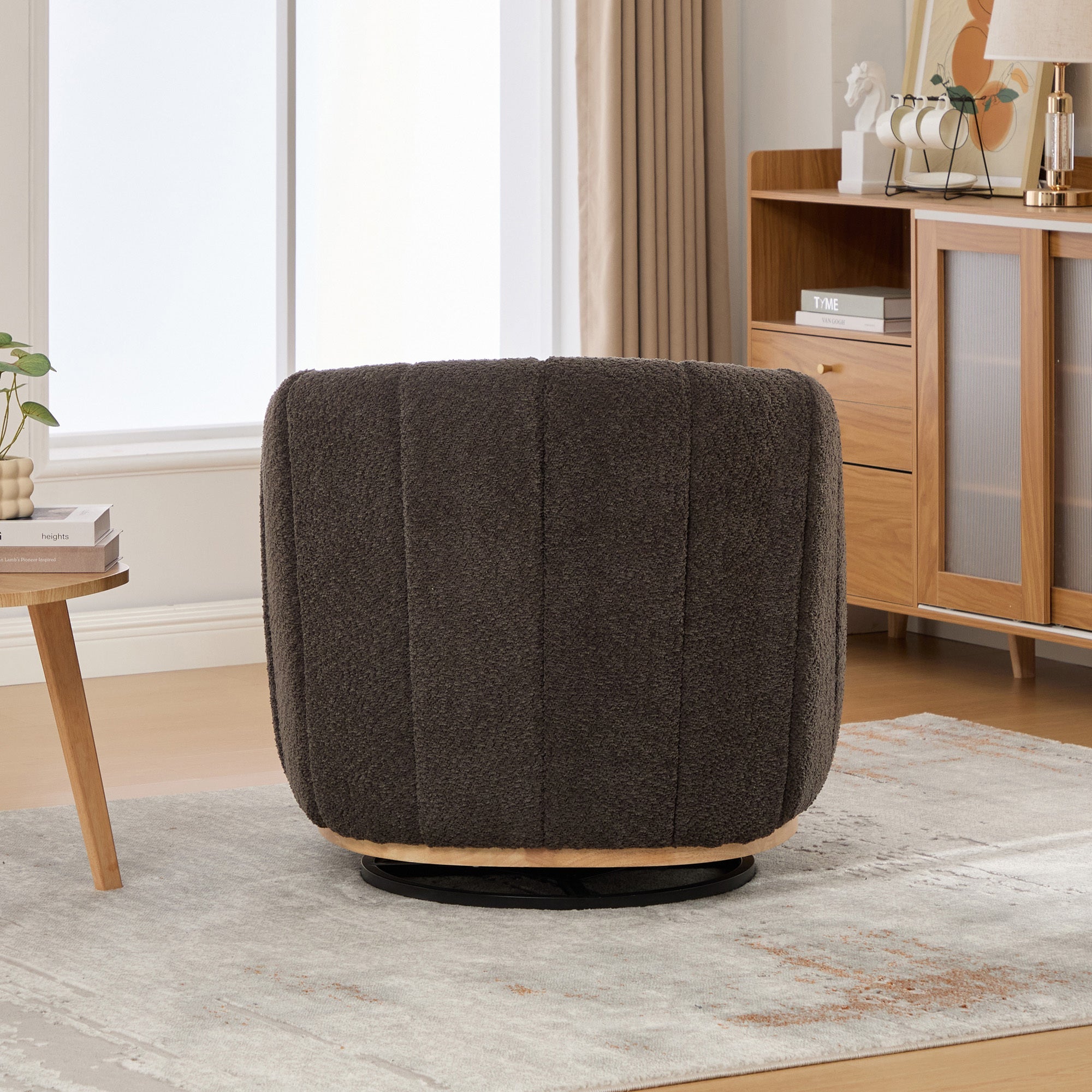 Eaton Charcoal Swivel Barrel Chair with Metal Base and Tufted-Chenille Upholstery
