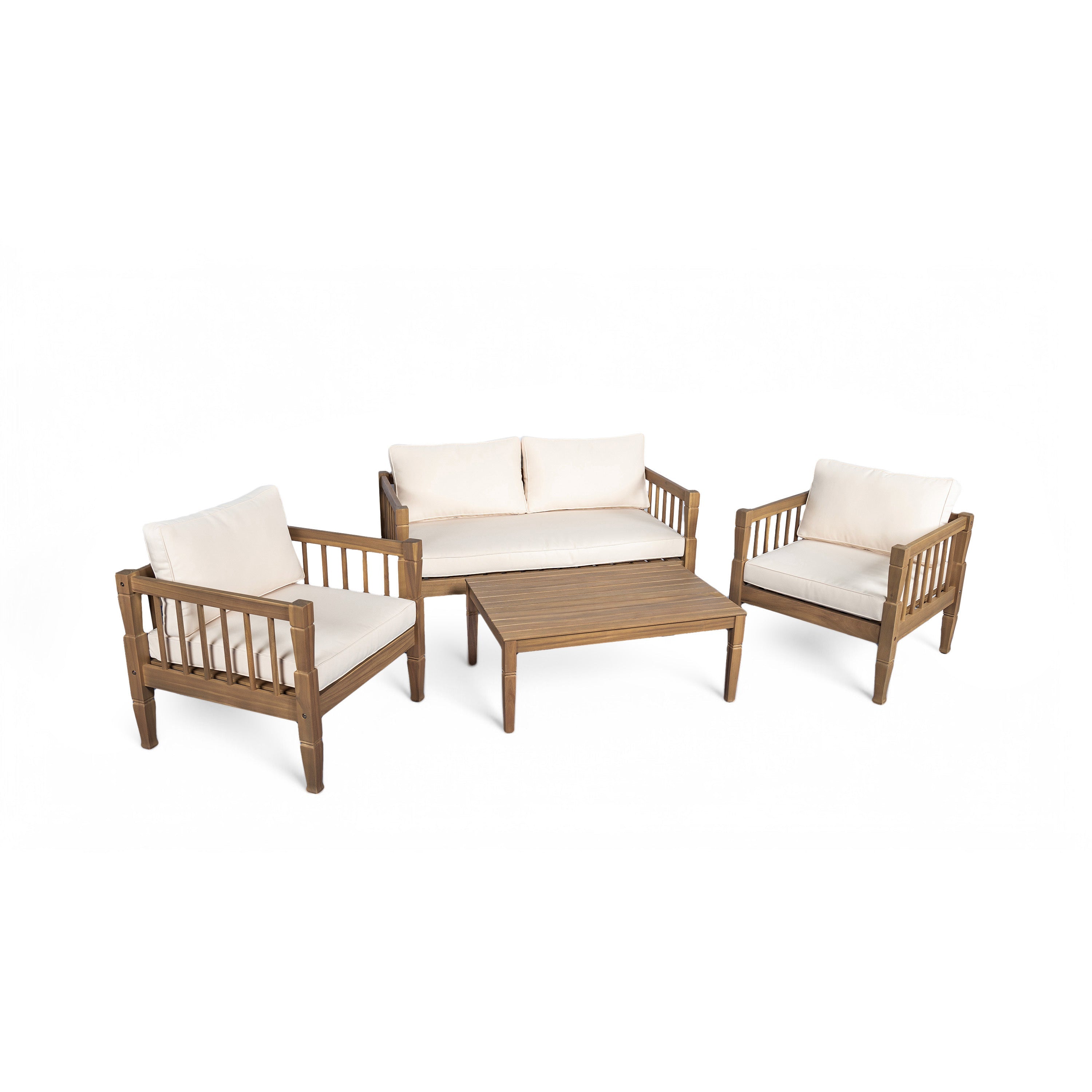 Outdoor Coffee Table Cushioned Seating - Light Brown
