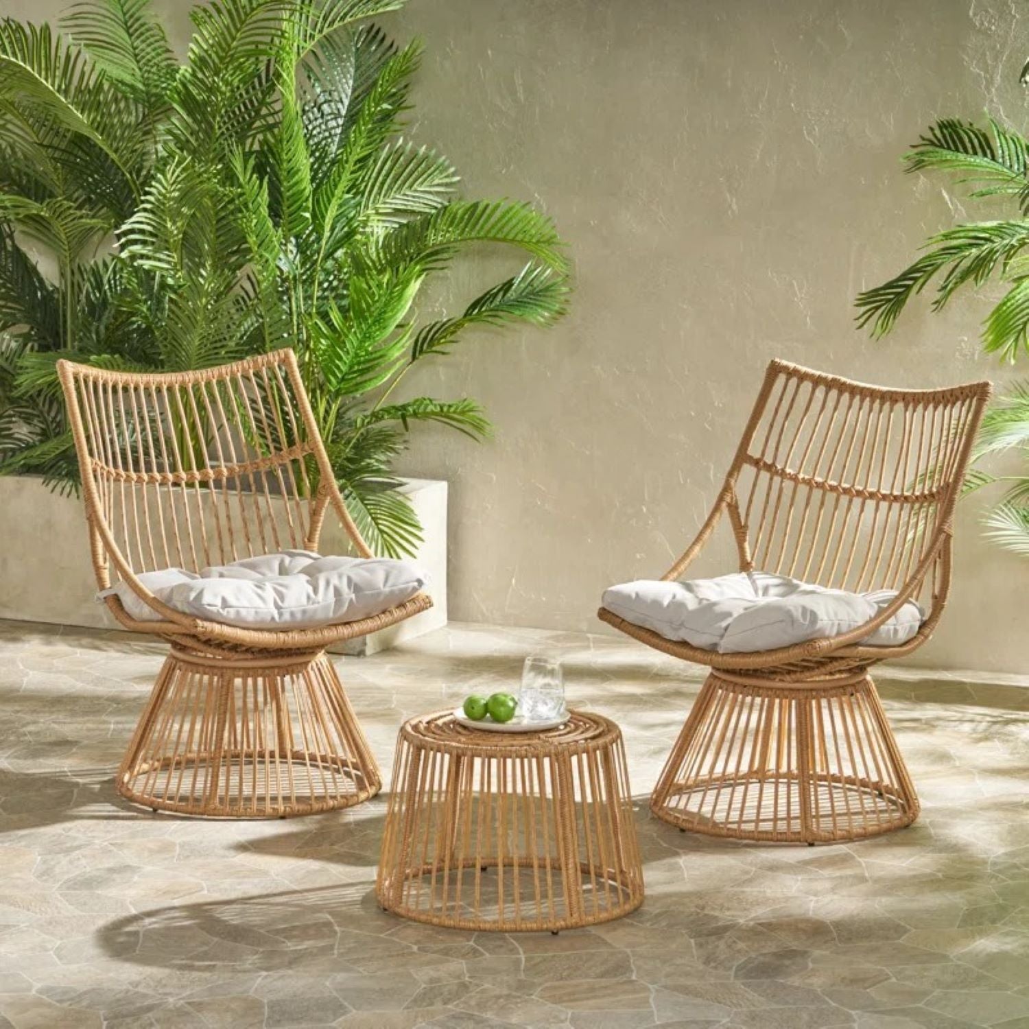 Elaine Outdoor Side Table Rattan Frame - Light Brown