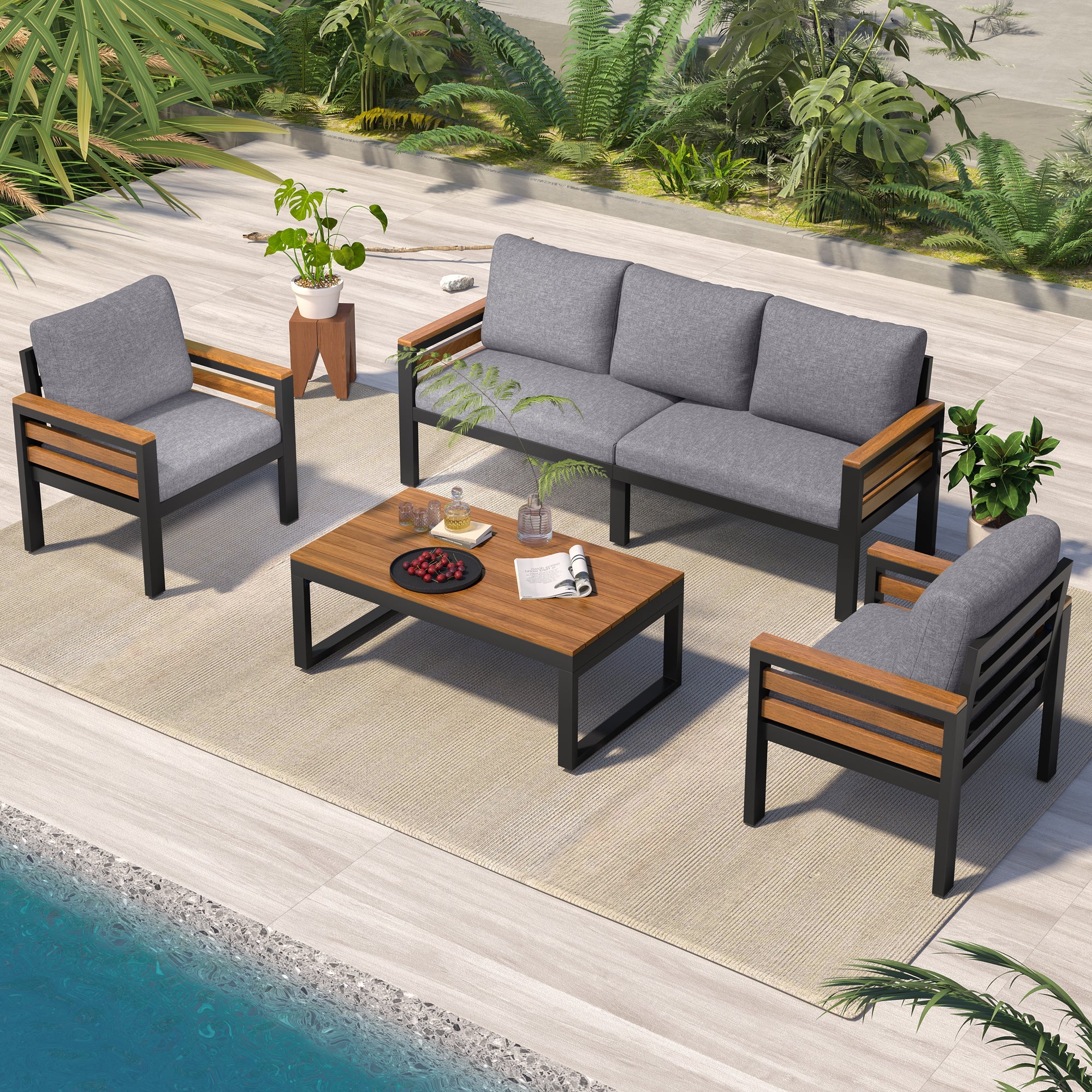 Go Outdoor Coffee Table Cushioned Seating - Gray