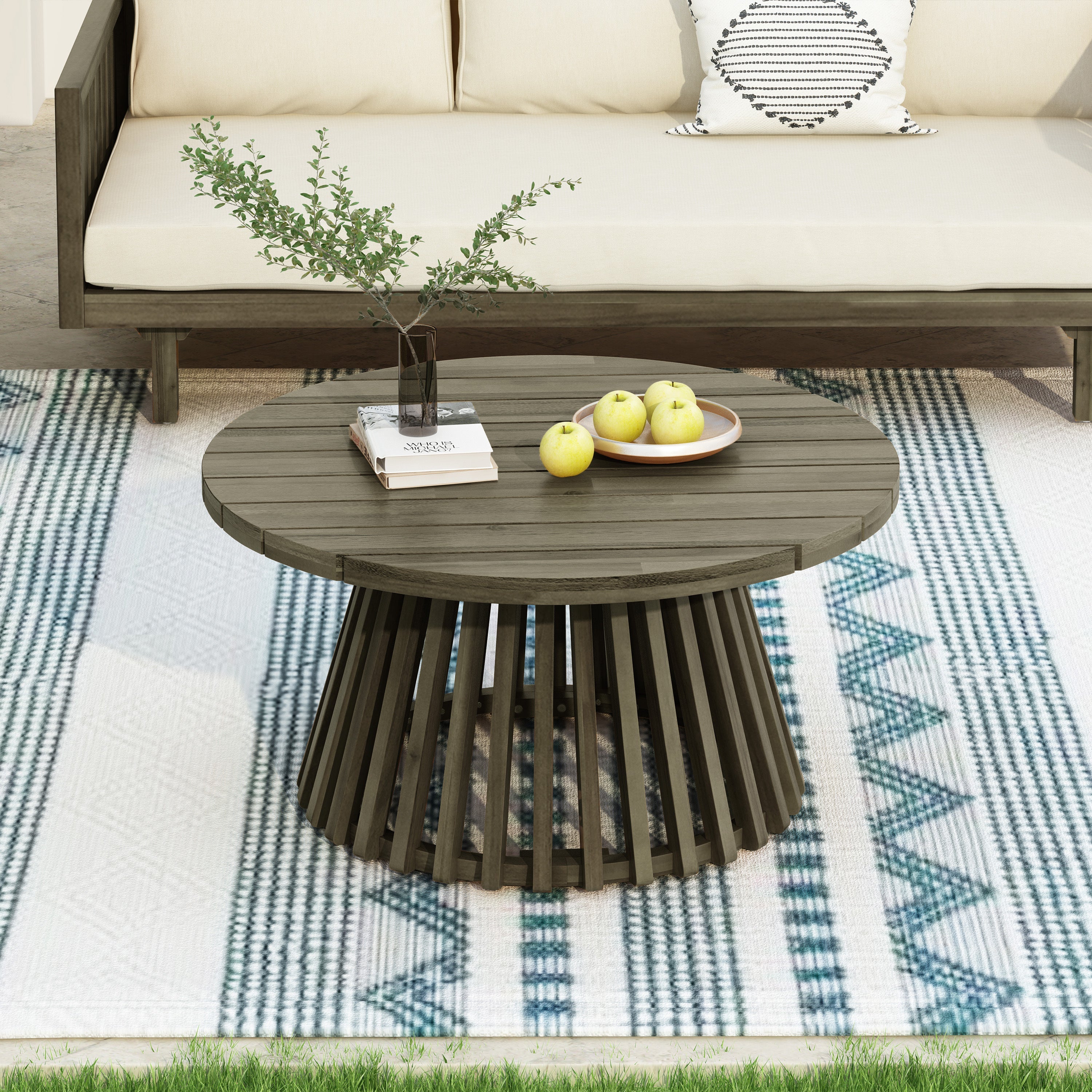 Outdoor Coffee Table Cushioned Seating - Dark Gray
