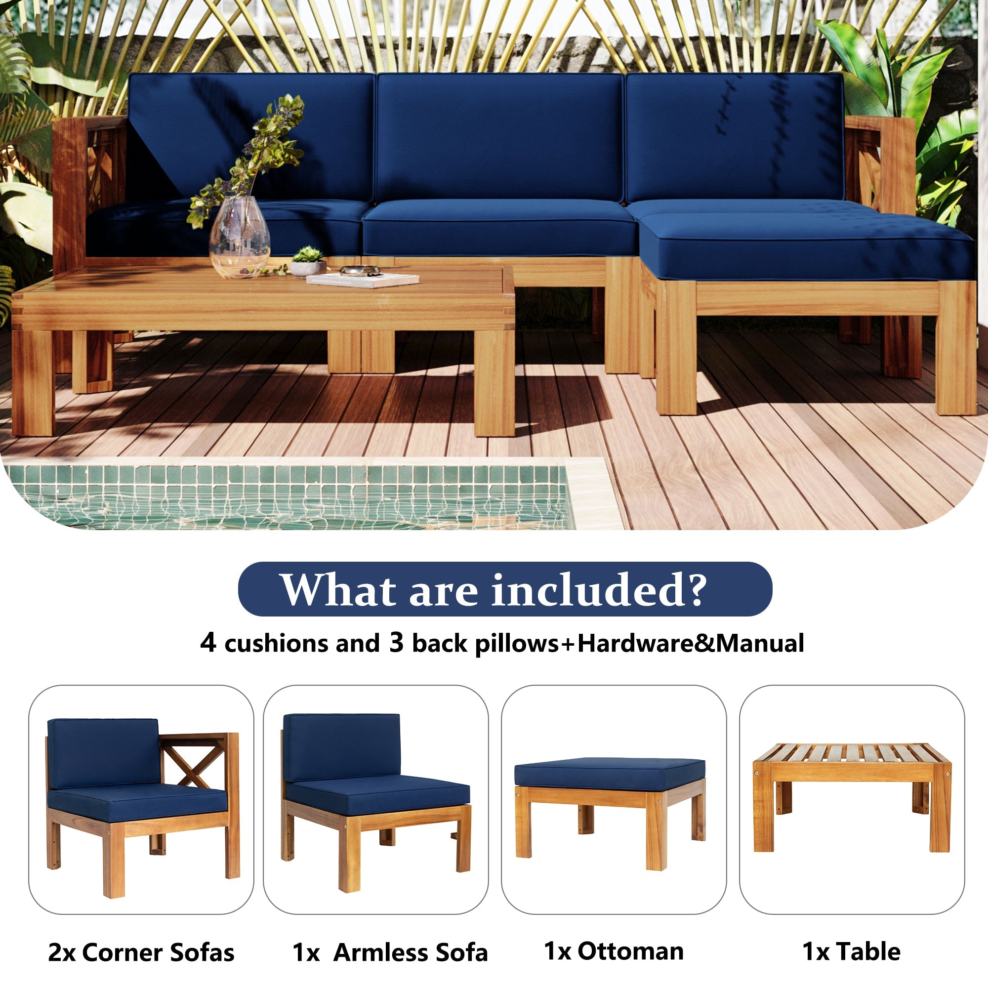 Topmax Outdoor Sectional Set Cushioned Seating - Blue