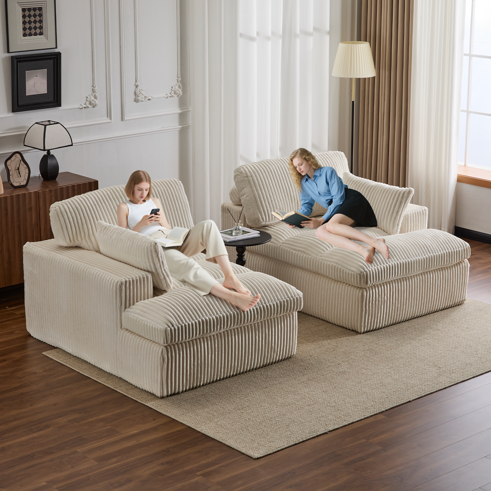 Erwin Double Chaise Modular Sectional Sofa with Corduroy Upholstery