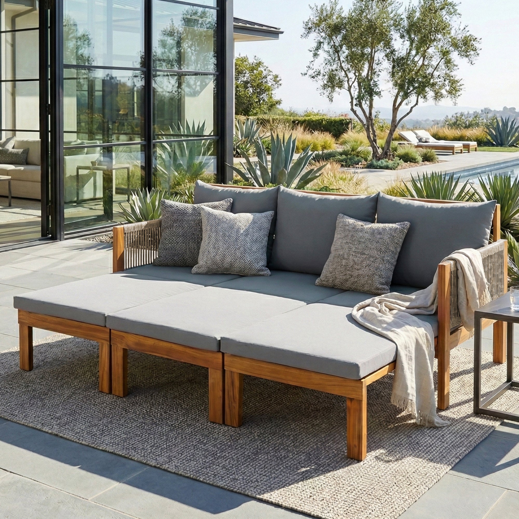 Daybed Outdoor Canopy Daybed Cushioned Seating - Gray