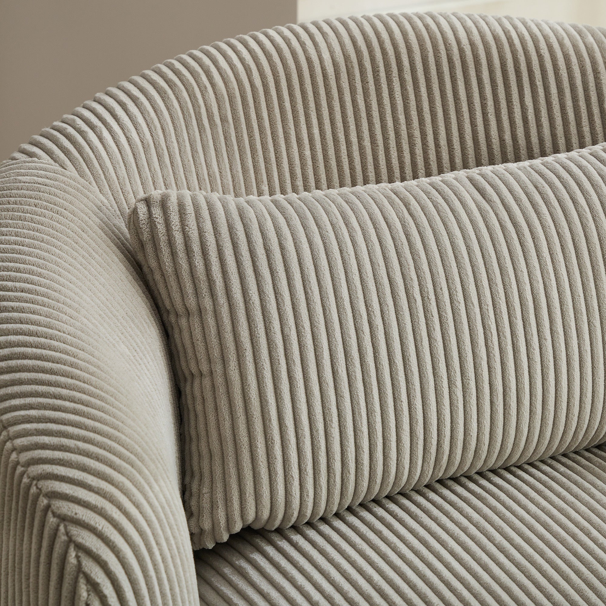 Brunswick Corduroy Upholstered 360° Metal Base Swivel Barrel Chair with Pillow