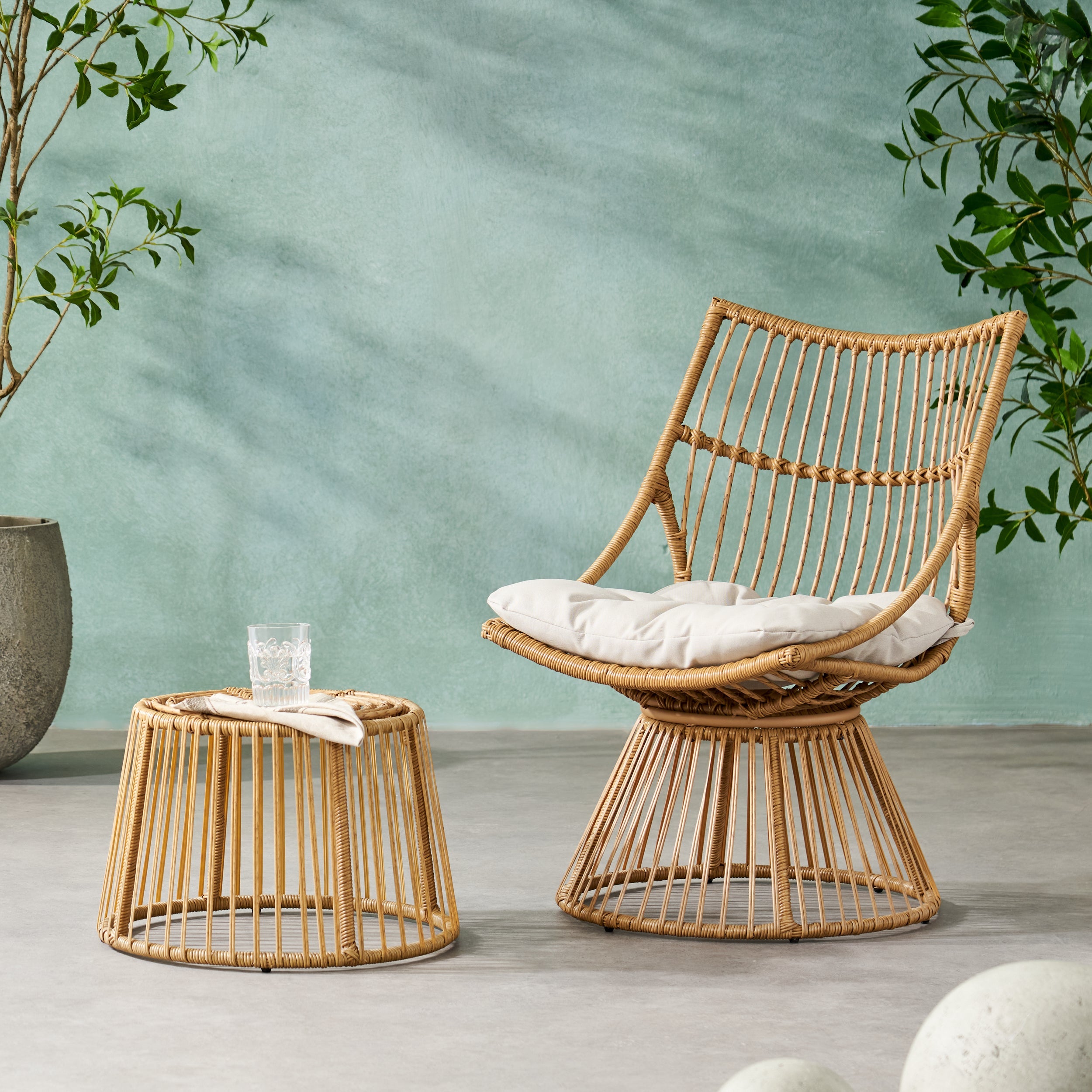 Outdoor Club Chair Rattan Frame - Light Brown