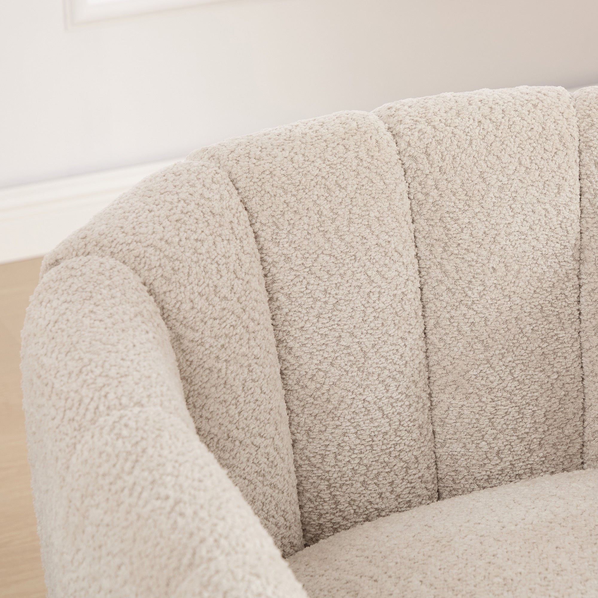 Eaton Wheat Swivel Barrel Chair with Metal Base and Tufted-Chenille Upholstery