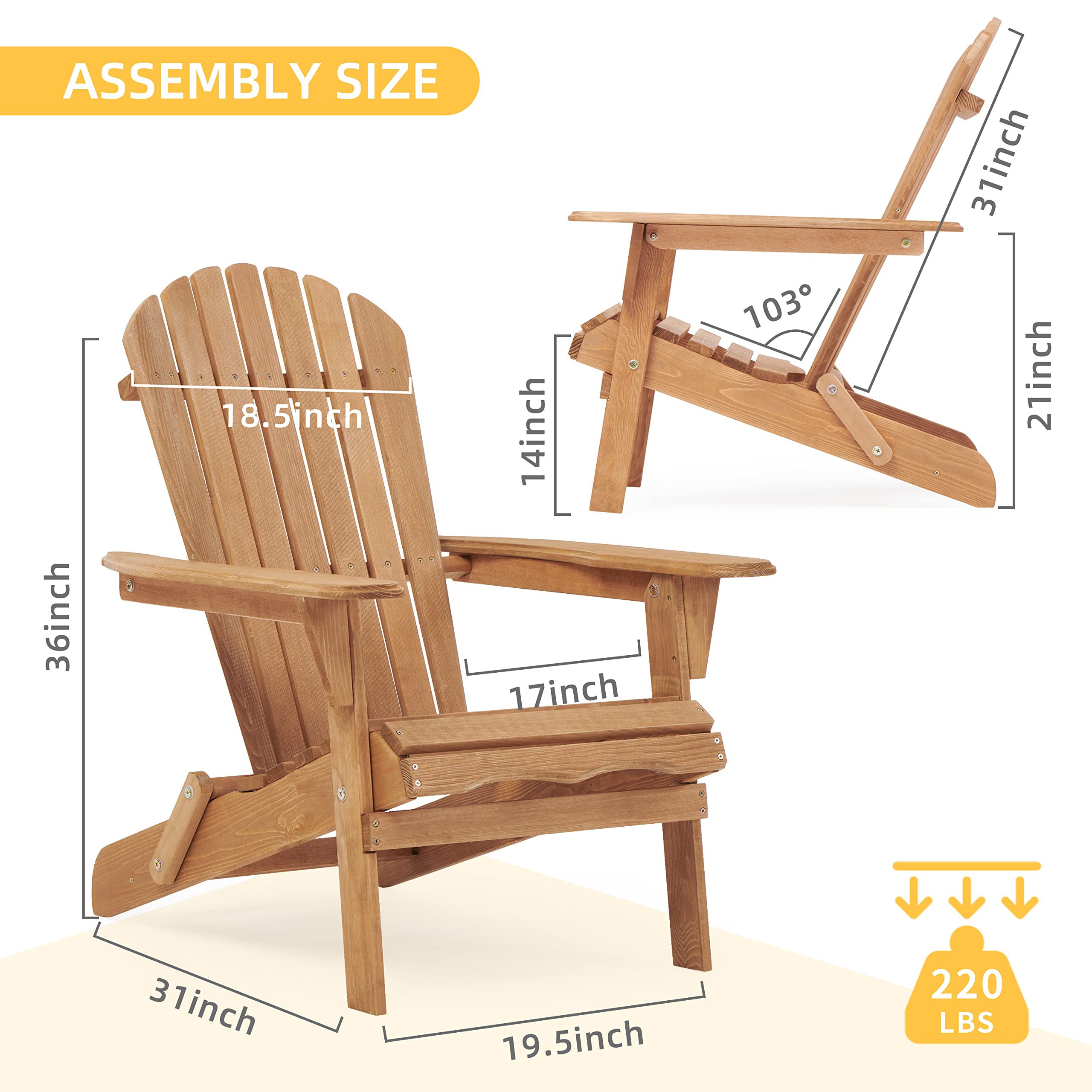 Wooden Outdoor Adirondack Chair Folding Design - Brown