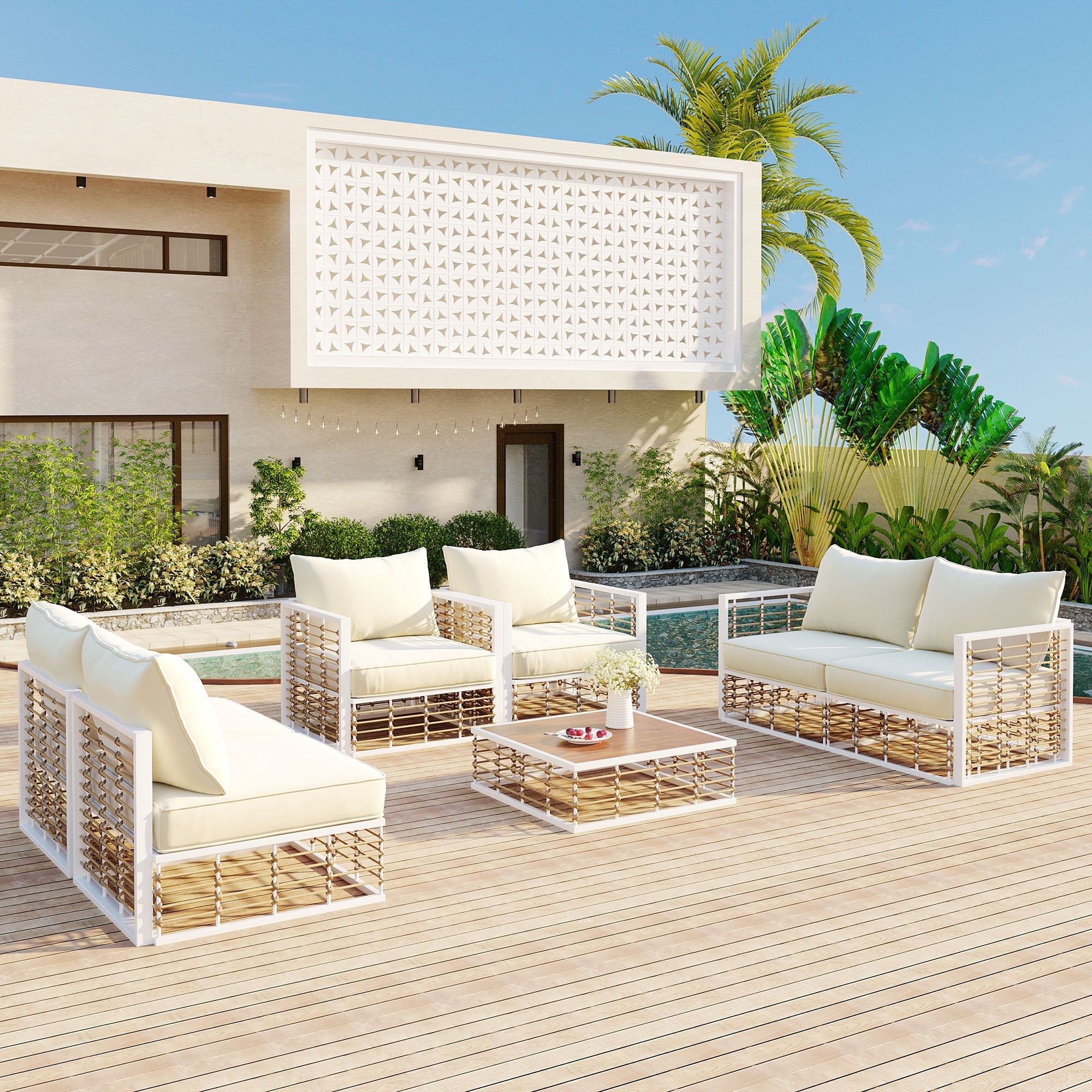Topmax Outdoor Sectional Set Cushioned Seating - White