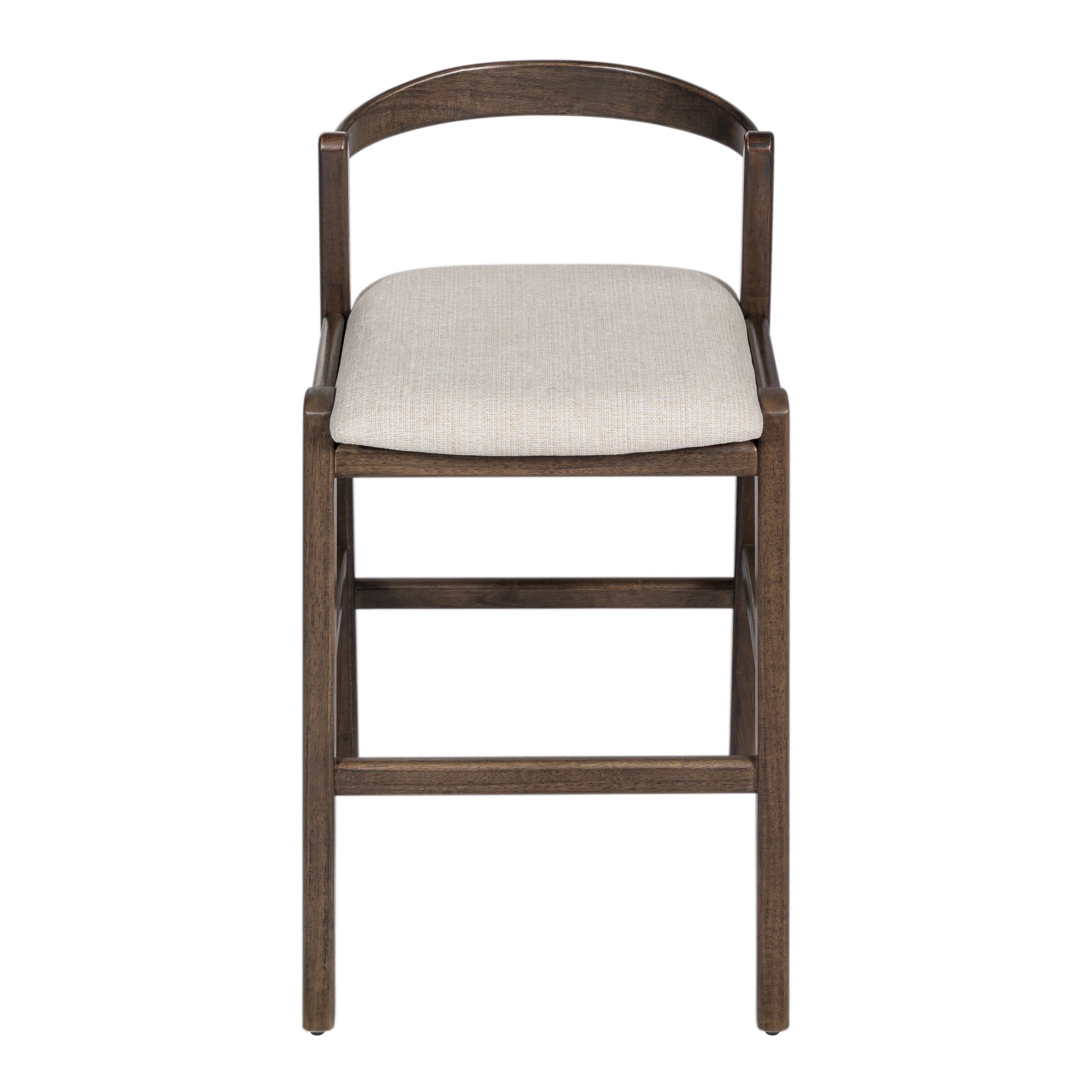 Balmain Indoor Rubberwood Barstool, Dark Brown Finished and Beige Upholstery, Set of 2