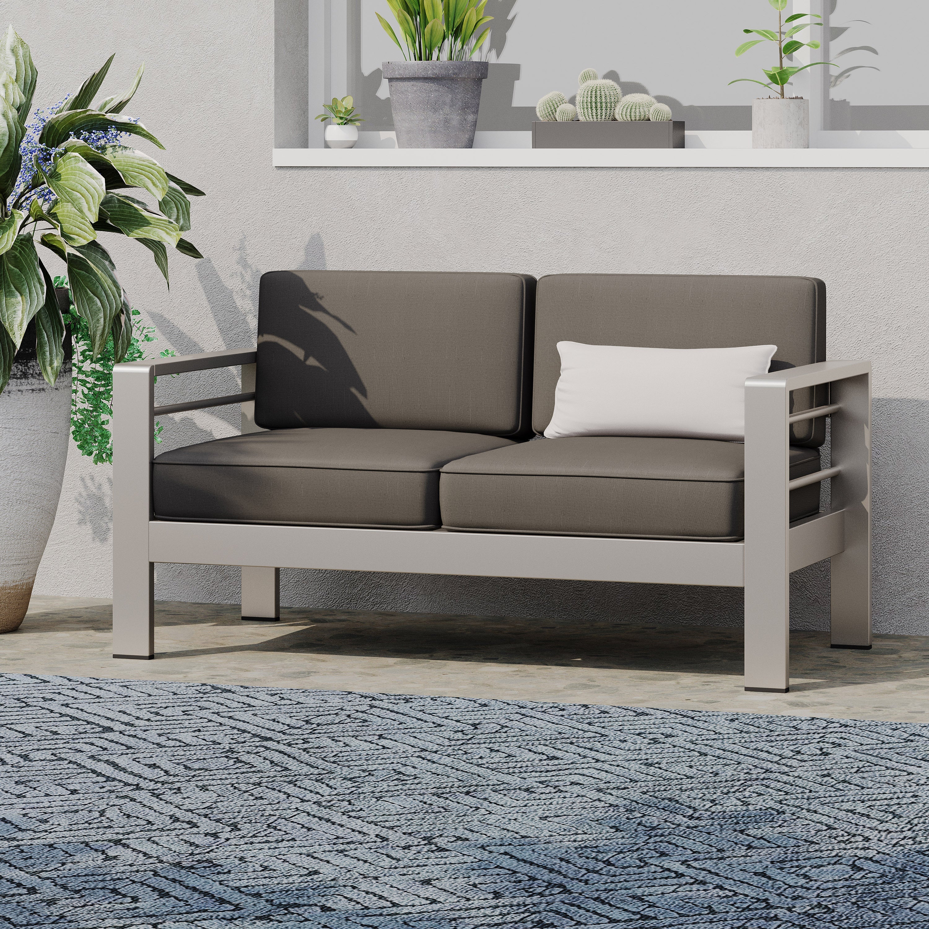 Loveseat Outdoor Loveseat Cushioned Seating - Gray