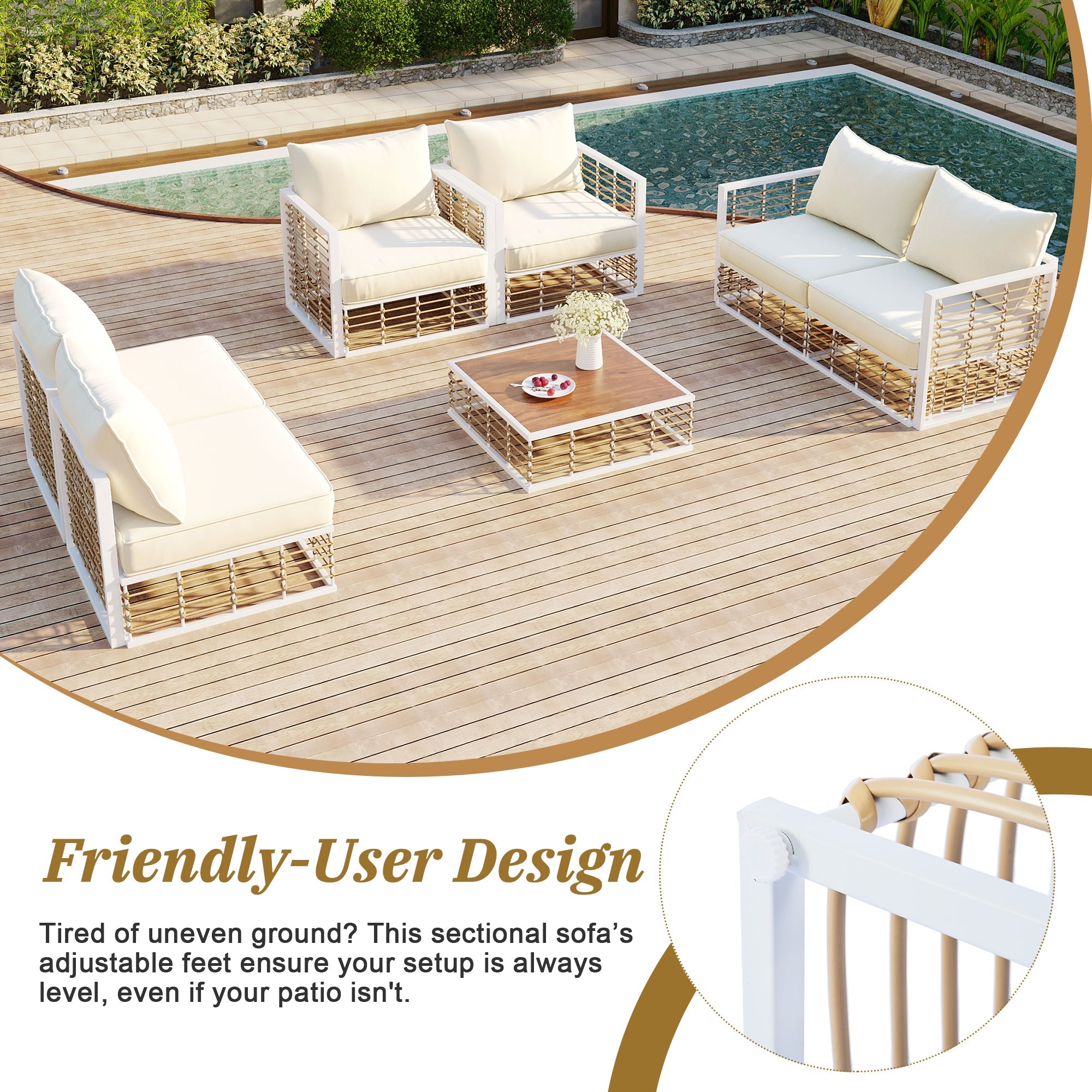 Topmax Outdoor Sectional Set Cushioned Seating - White