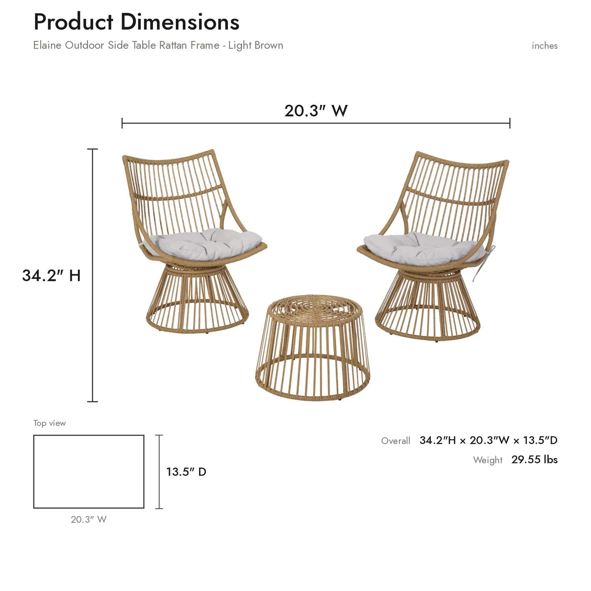 Product dimensions diagram