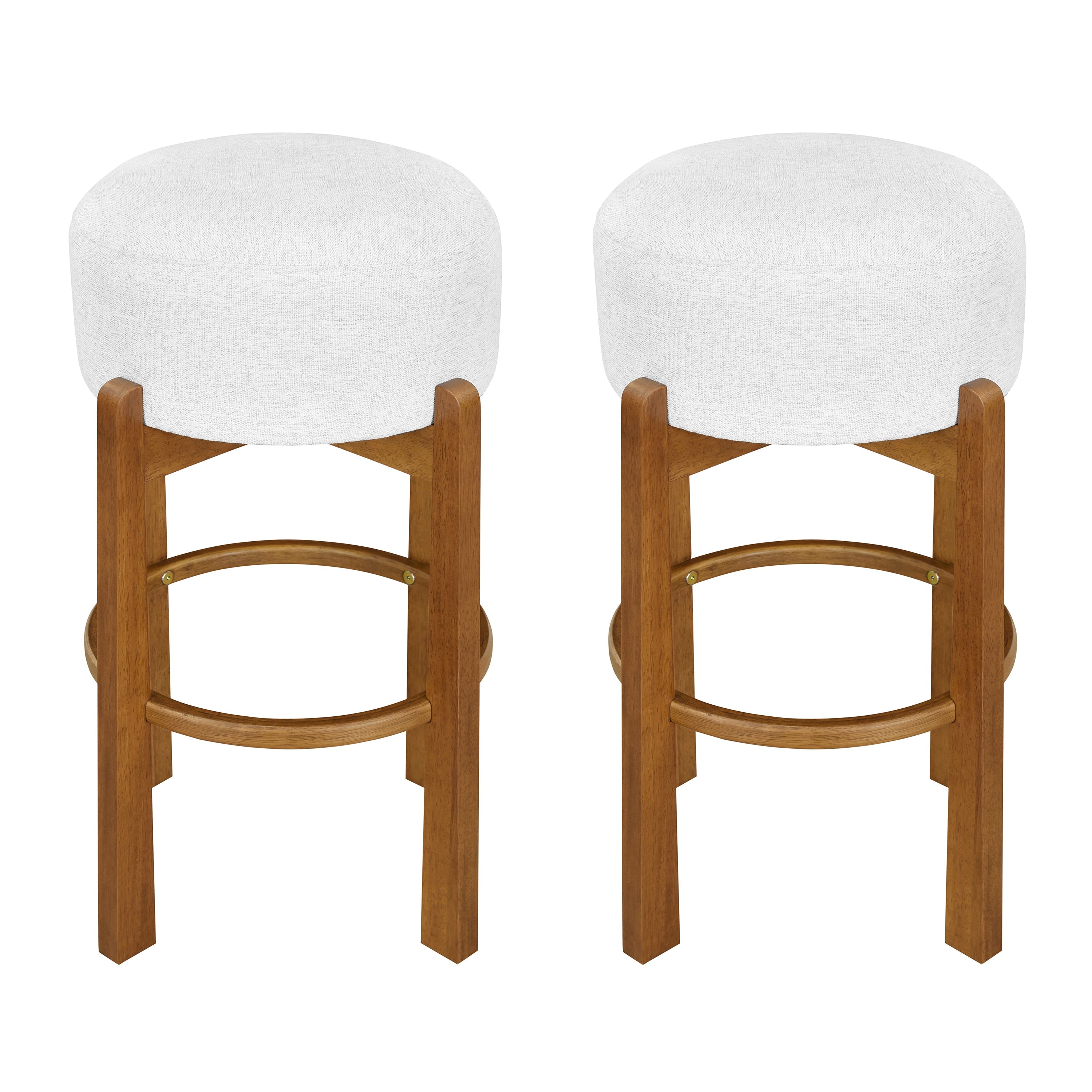 Vera Indoor Wooden Upholstered Barstool, Walnut Finish and Ivory Upholstery, Set of 2
