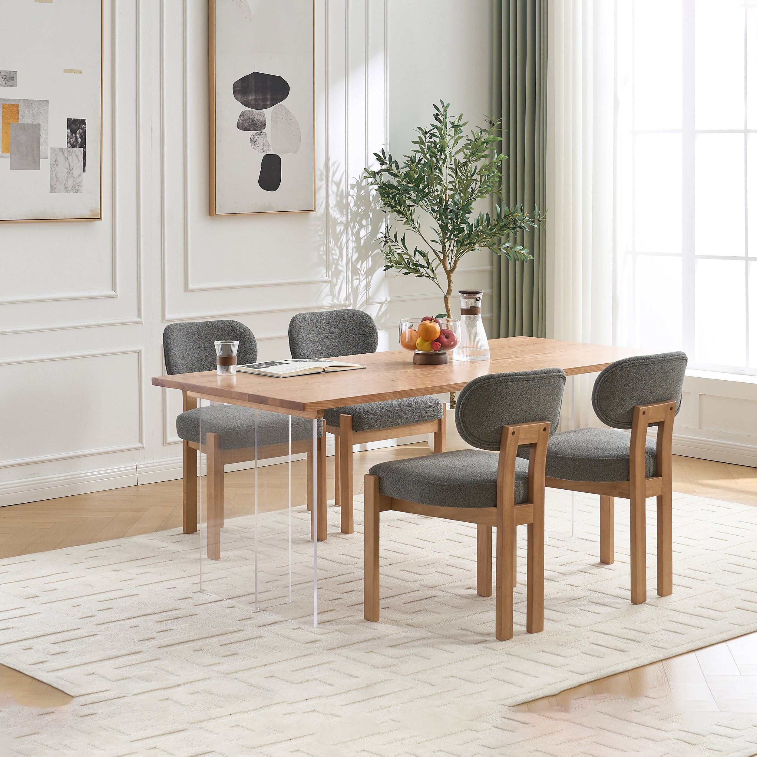 Durma Wooden Chenille Upholstered Dining Chairs - Set of 2