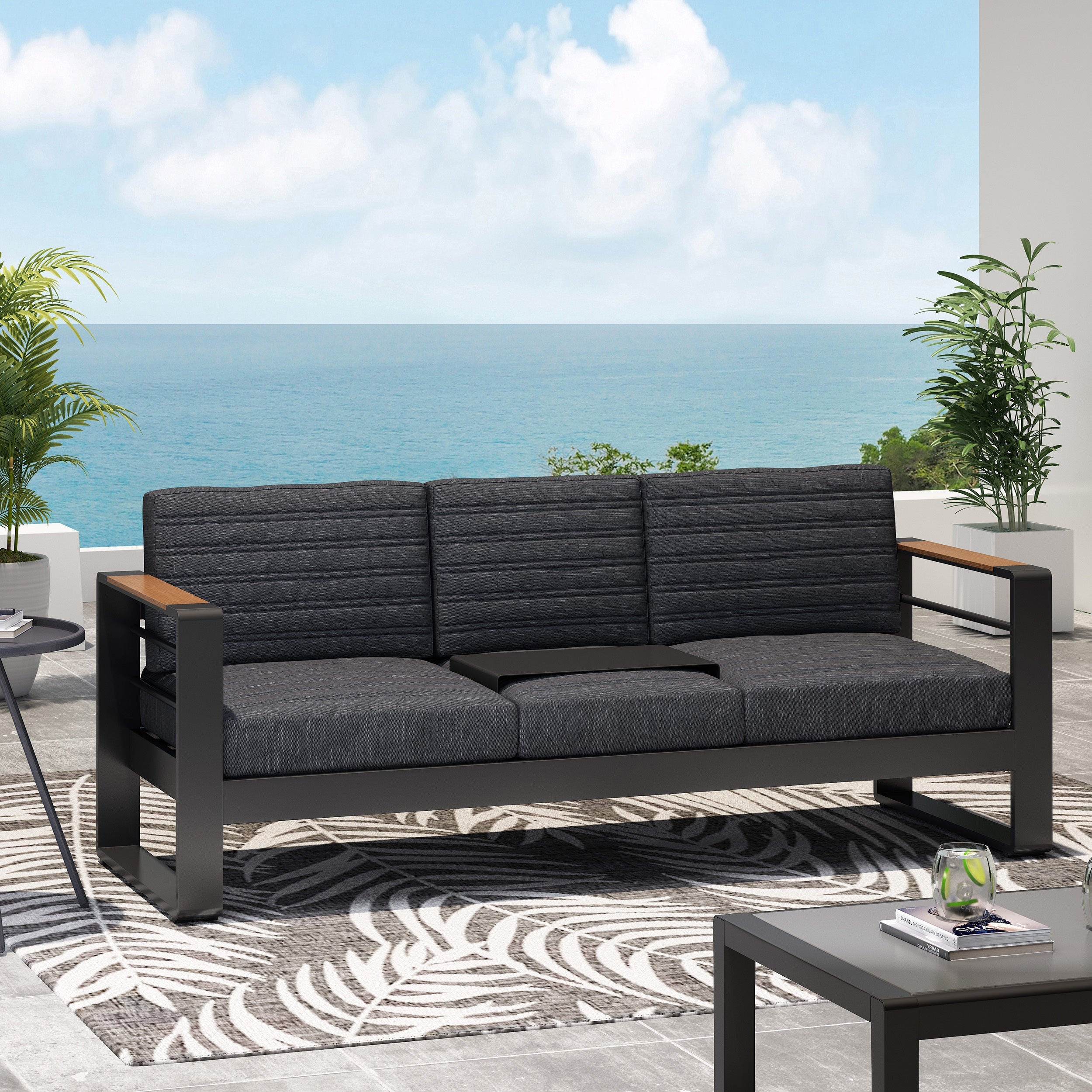 Giovanna Outdoor 3-Seater Sofa Cushioned Seating - Black