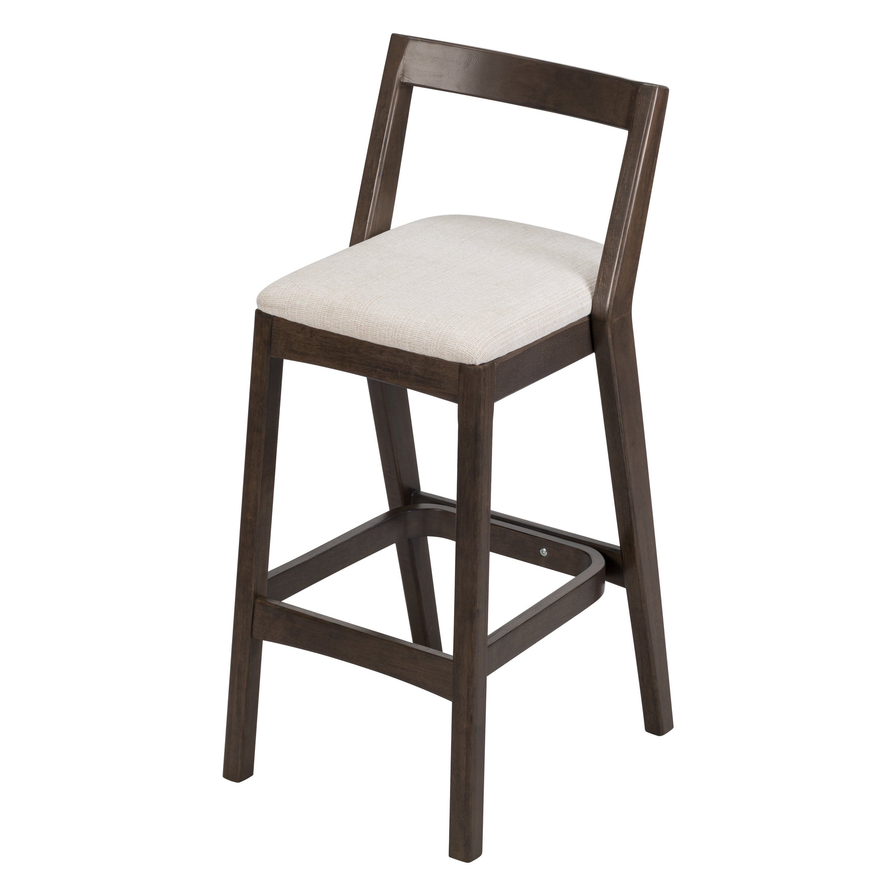 Jasper Indoor Rubberwood Barstool with Beige Upholstery in Dark Brown Finish, Set of 2