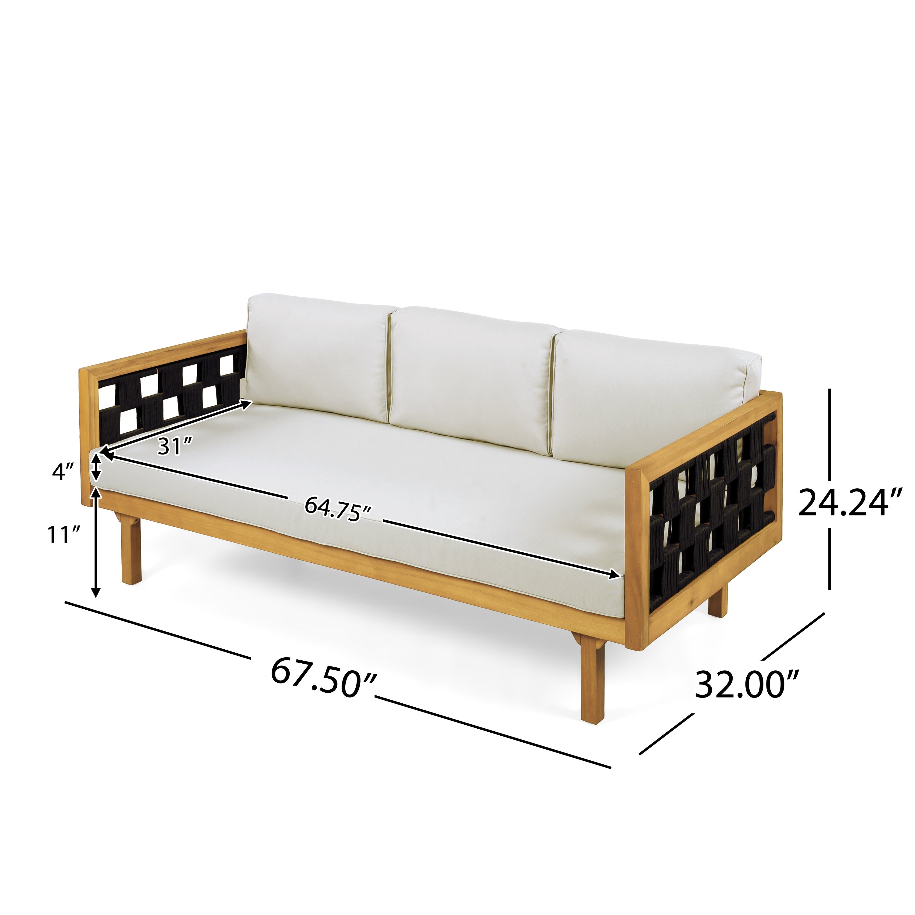 Three-Seater Outdoor Canopy Daybed Cushioned Seating - Teak