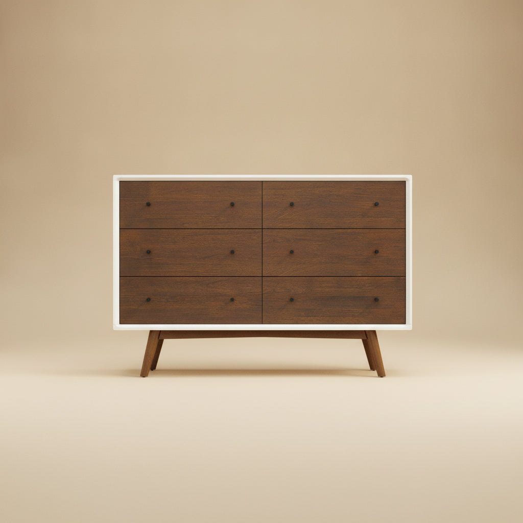 Noak White Mid Century Modern Dresser 6 Drawer