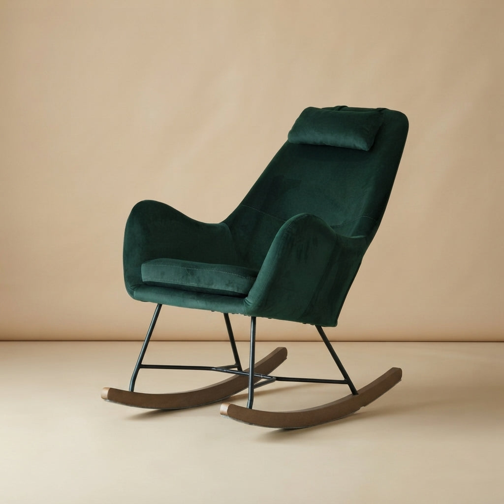 Rumi Green Velvet Fabric Rocking Chair