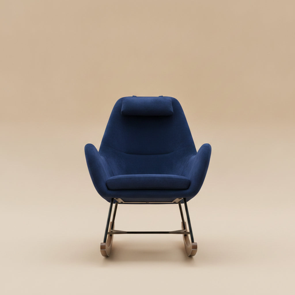 Rumi Blue Velvet Fabric Rocking Chair