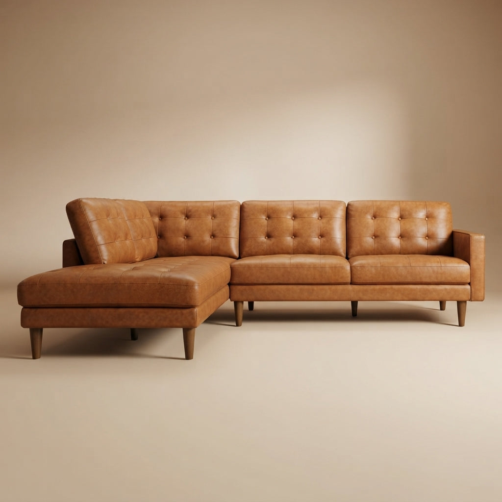 Lugano L-Shaped Genuine Tan Leather Left-Facing Sectional Sofa