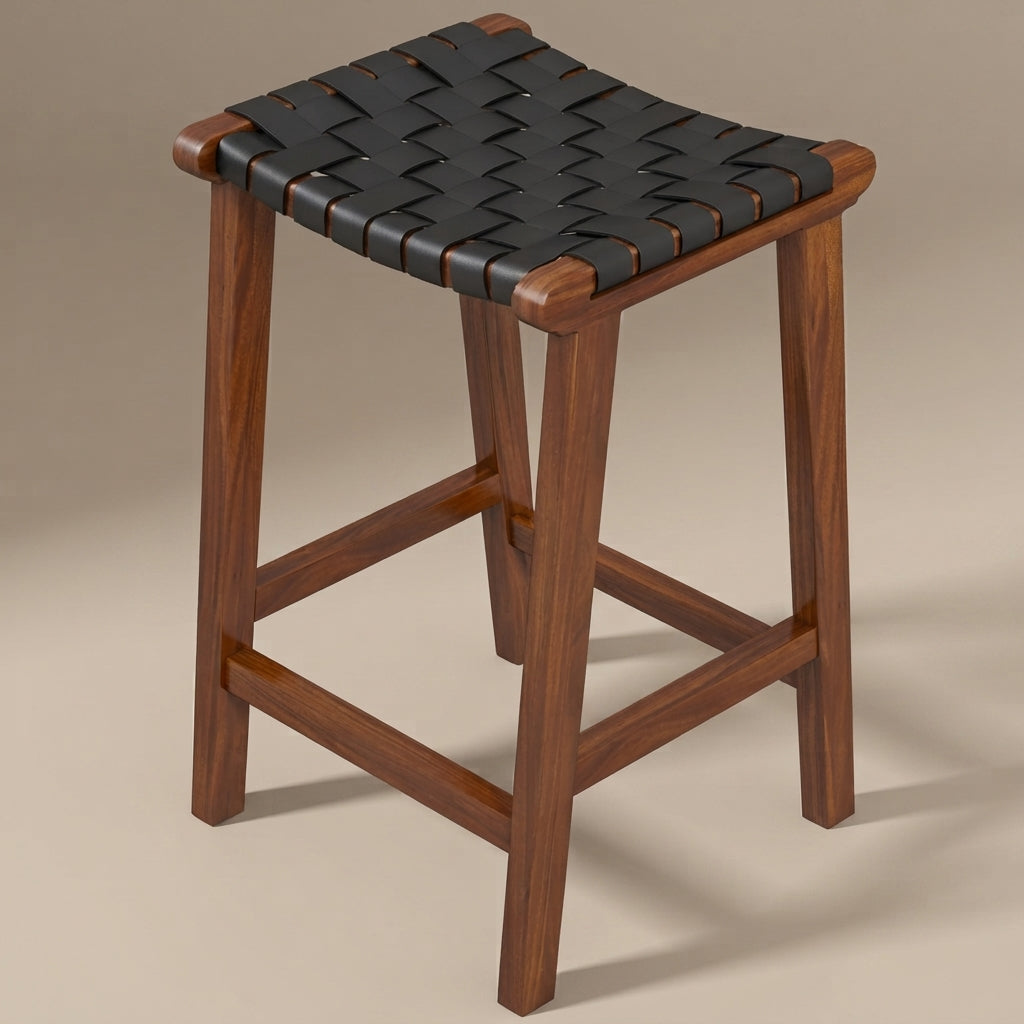 Andaman Black Leather Bar Stool