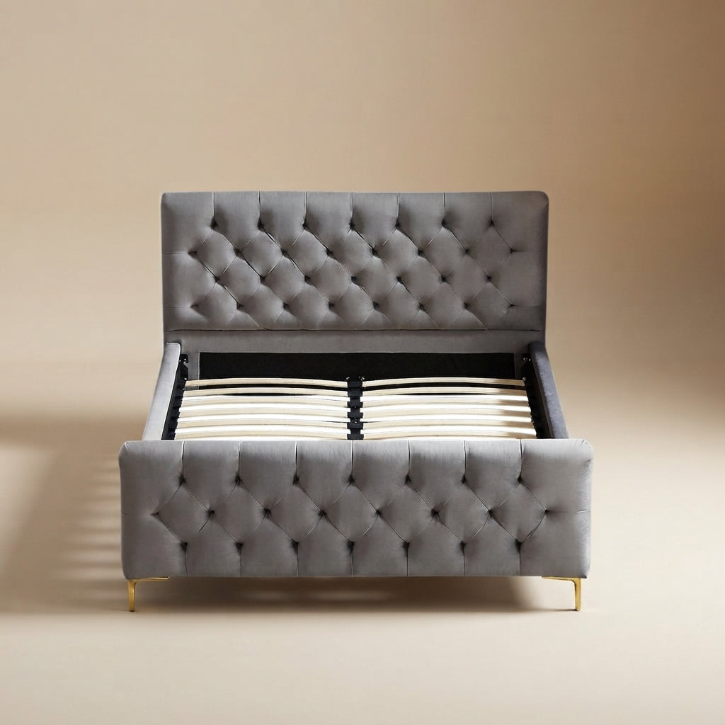 Beverly Queen Dark Grey Velvet Platform Bed