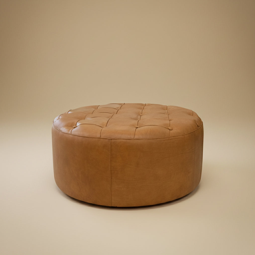 Timber Tan Leather Round Ottoman