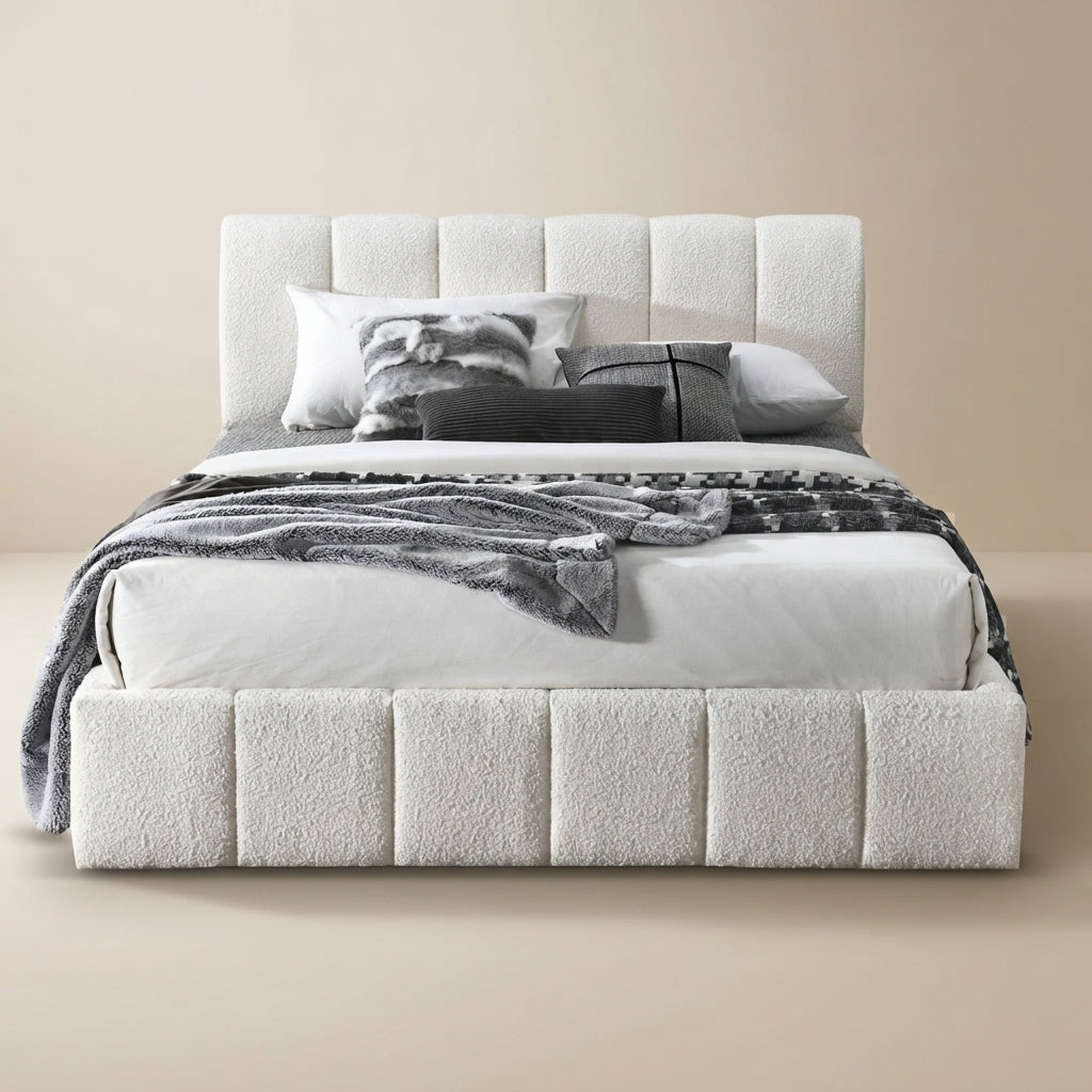 Pearce White Boucle Queen Bed