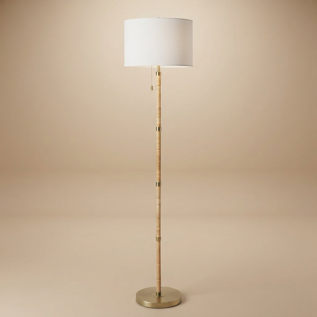 Stellar Wood Rattan Tube Floor Lamp
