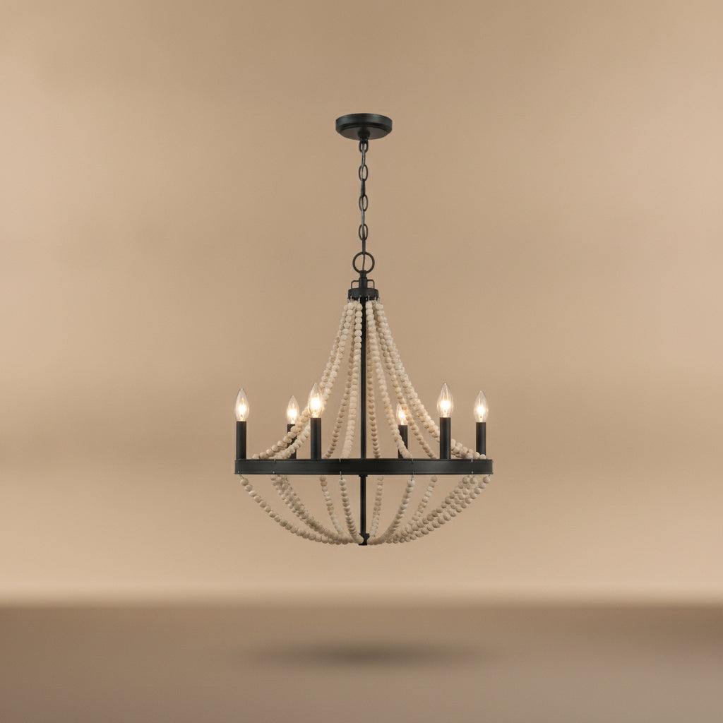 Starry 6-Light Wood Beaded Chandelier