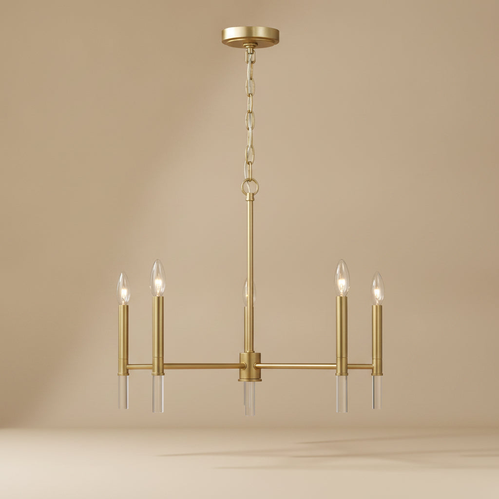 Courtyard Five Light Golden Brass Candle Light Chandelier