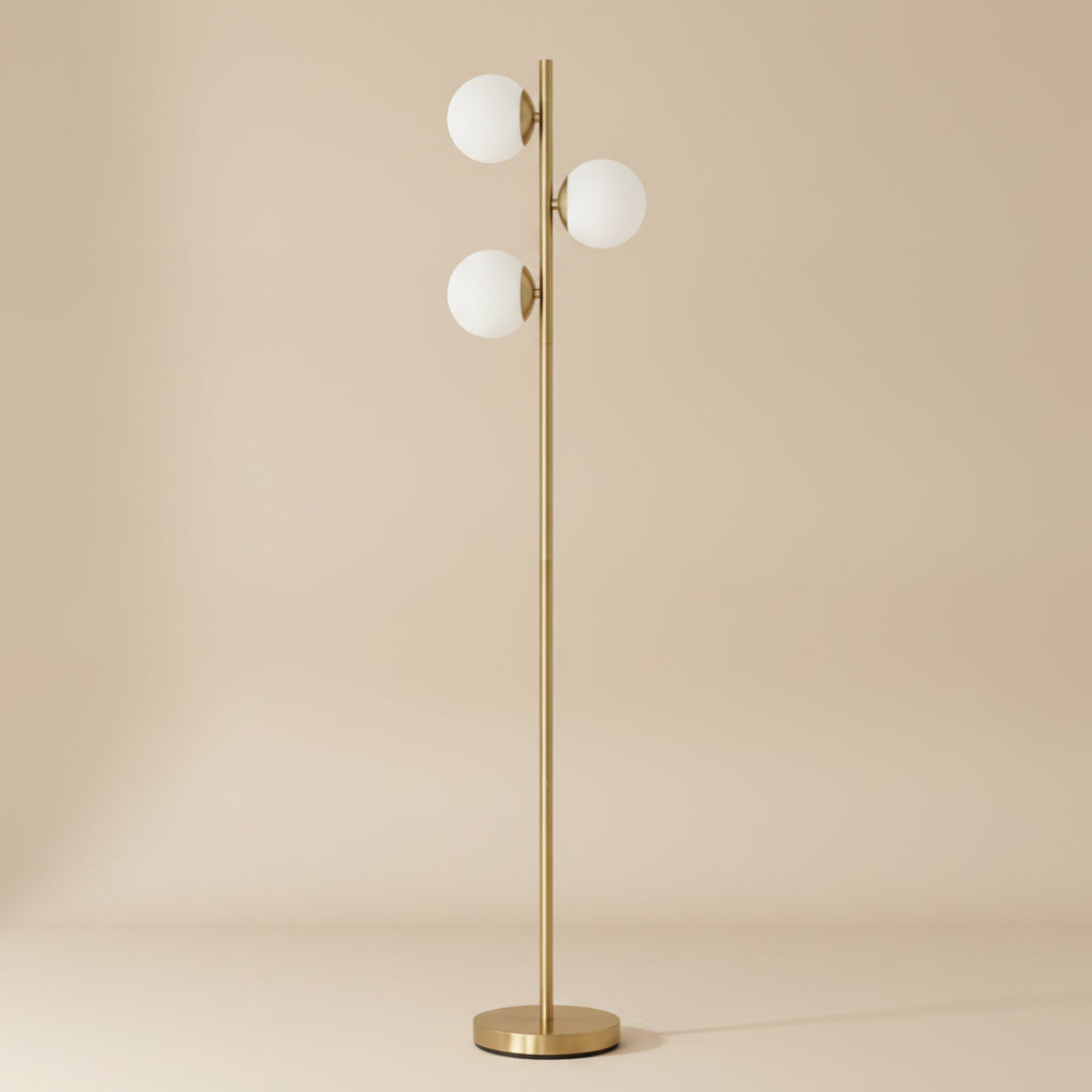 Brilliance Modern Gold Brush Floor Lamp, Opal Glass Shades and Round Metal Base