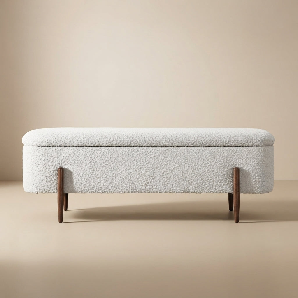 Sasha Ivory Boucle Storage Bench